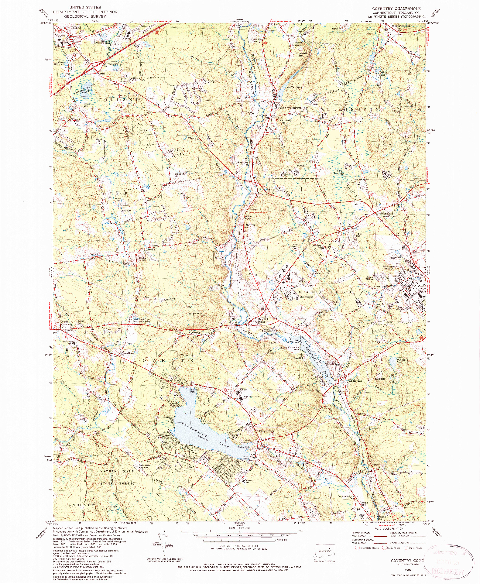 USGS 1:24000-SCALE QUADRANGLE FOR COVENTRY, CT 1983