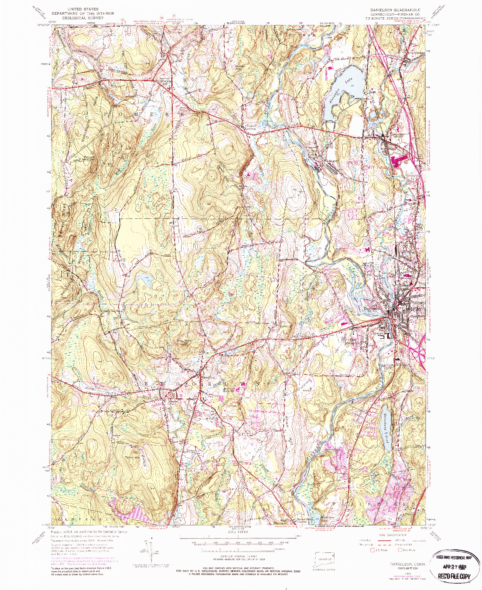 USGS 1:24000-SCALE QUADRANGLE FOR DANIELSON, CT 1955