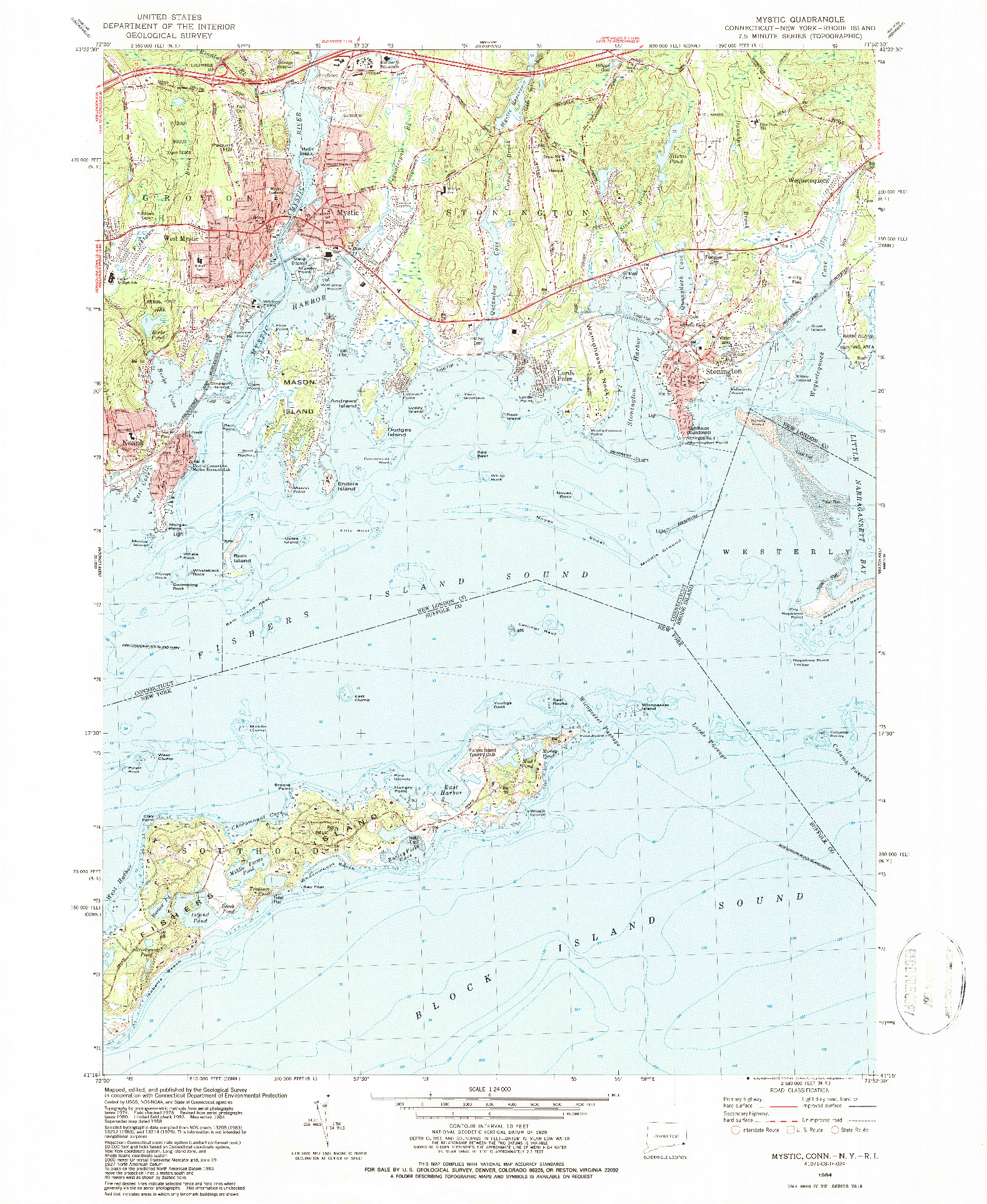 USGS 1:24000-SCALE QUADRANGLE FOR MYSTIC, CT 1984