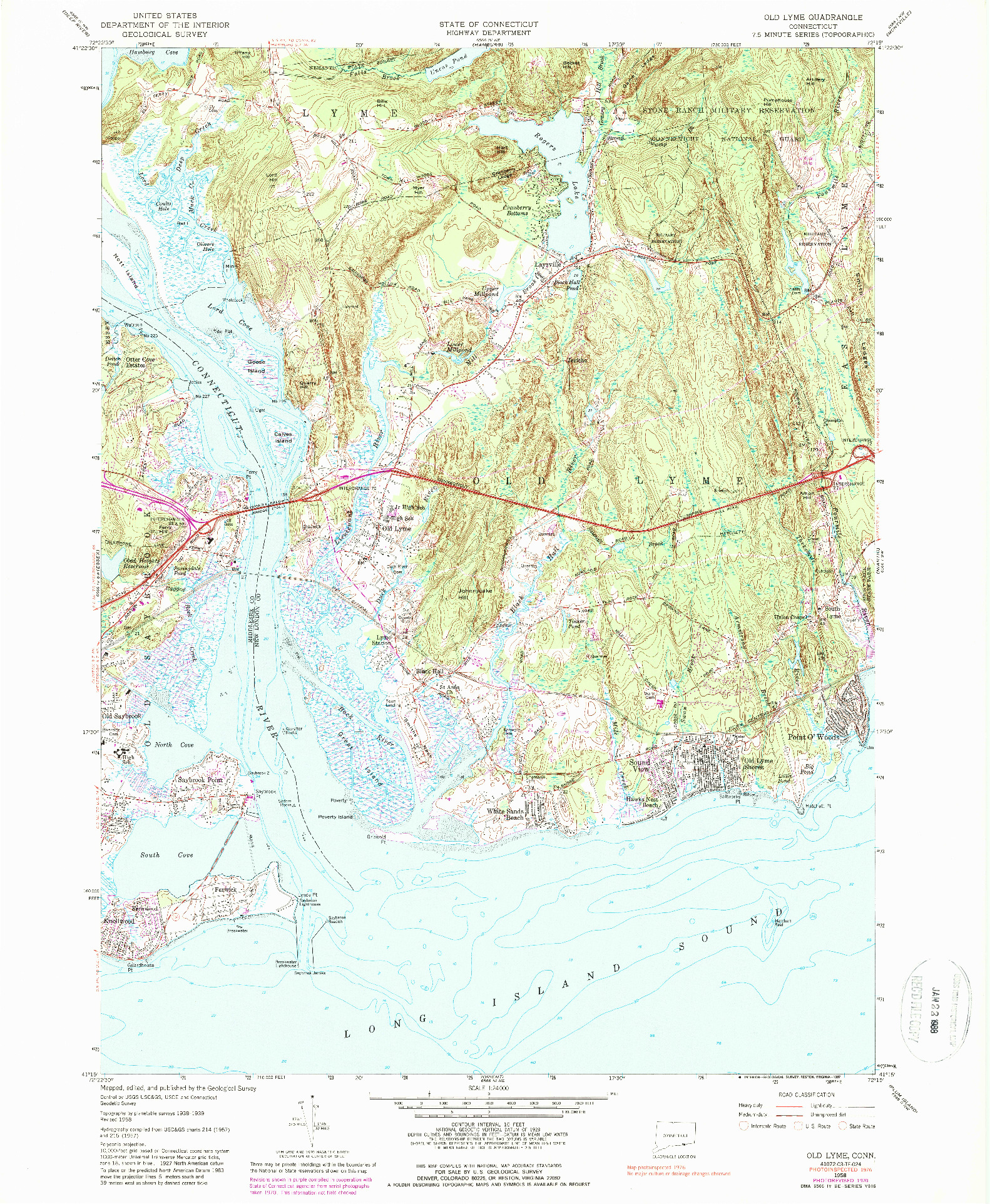 USGS 1:24000-SCALE QUADRANGLE FOR OLD LYME, CT 1958