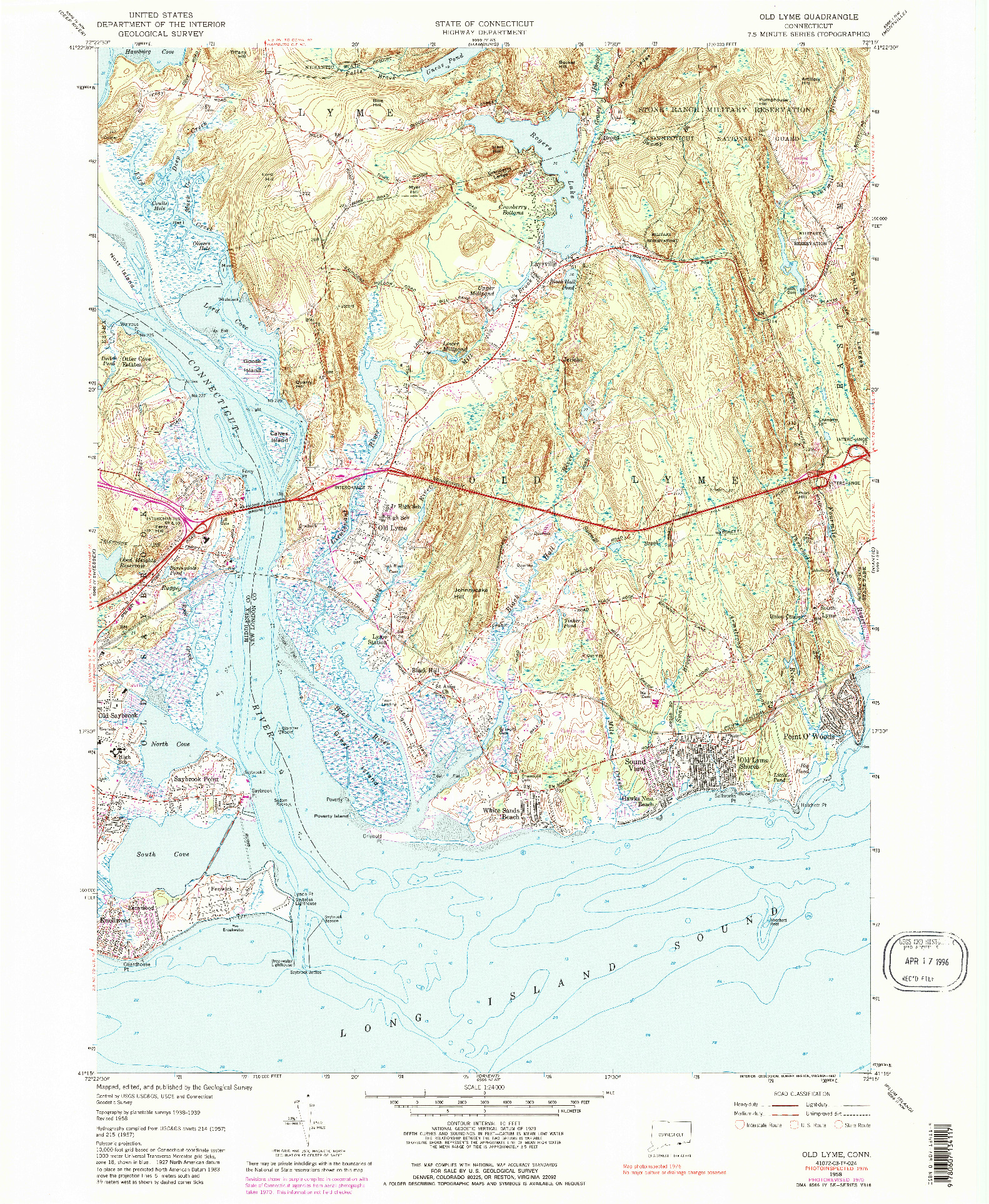 USGS 1:24000-SCALE QUADRANGLE FOR OLD LYME, CT 1958