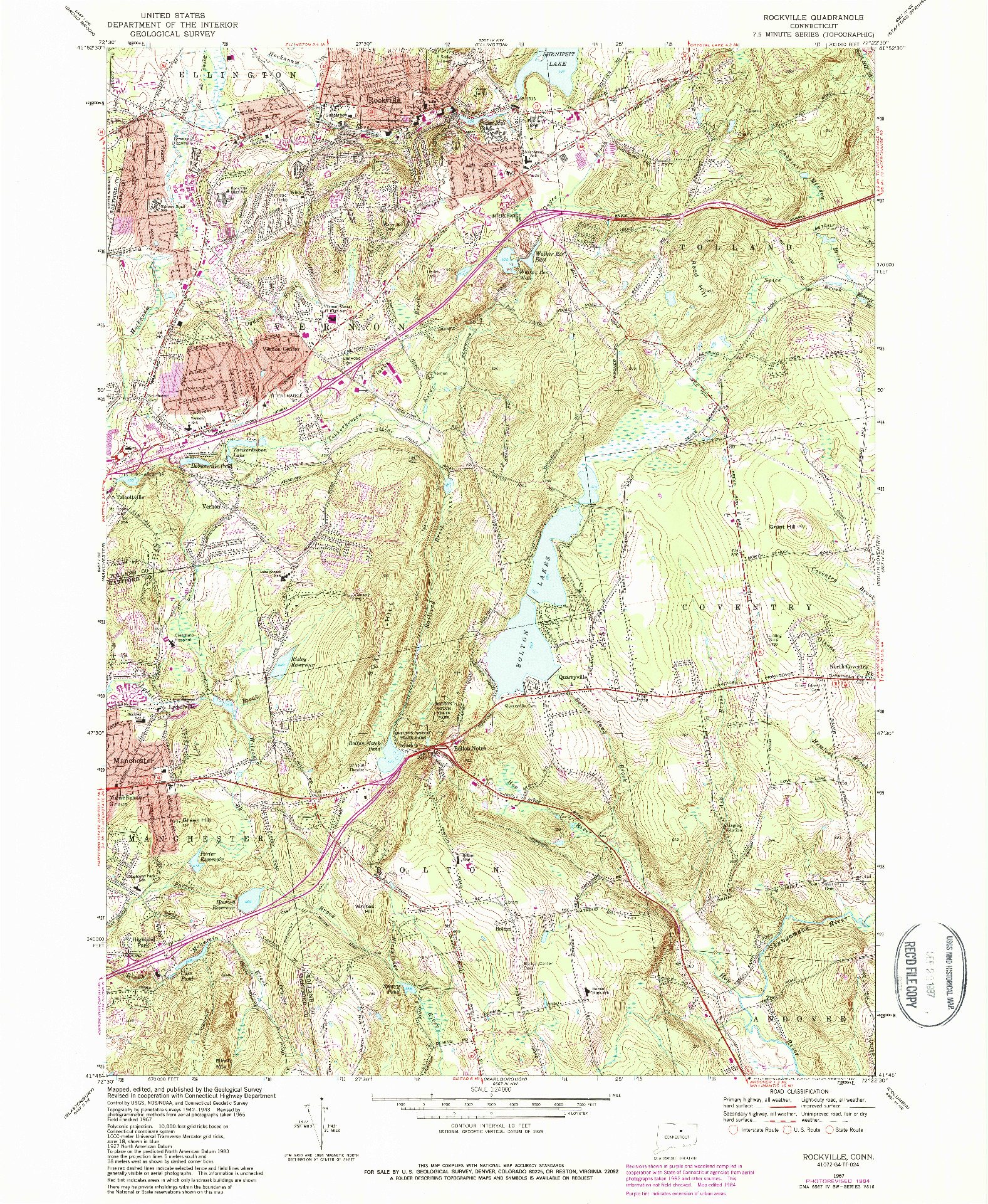 USGS 1:24000-SCALE QUADRANGLE FOR ROCKVILLE, CT 1967