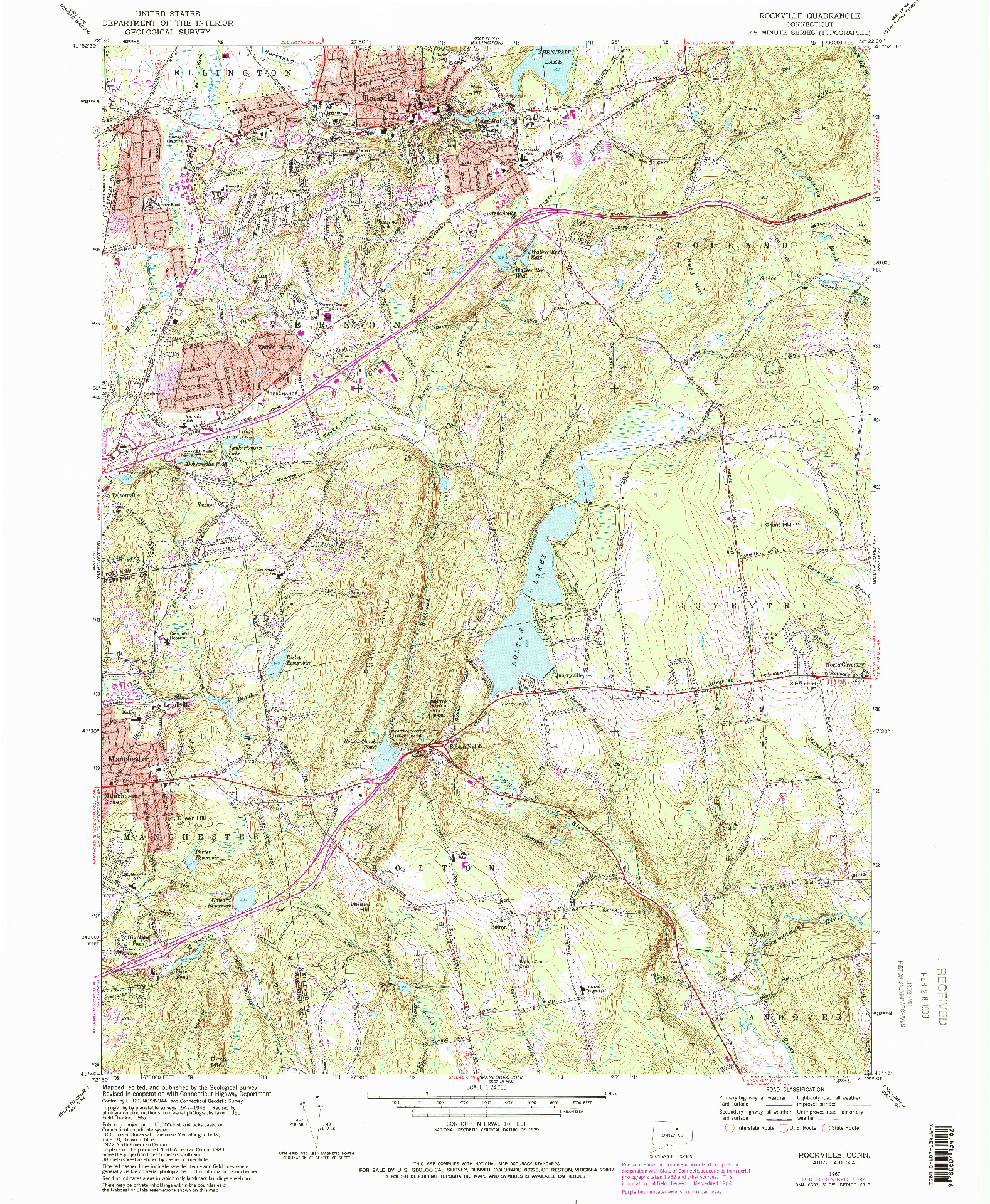 USGS 1:24000-SCALE QUADRANGLE FOR ROCKVILLE, CT 1967