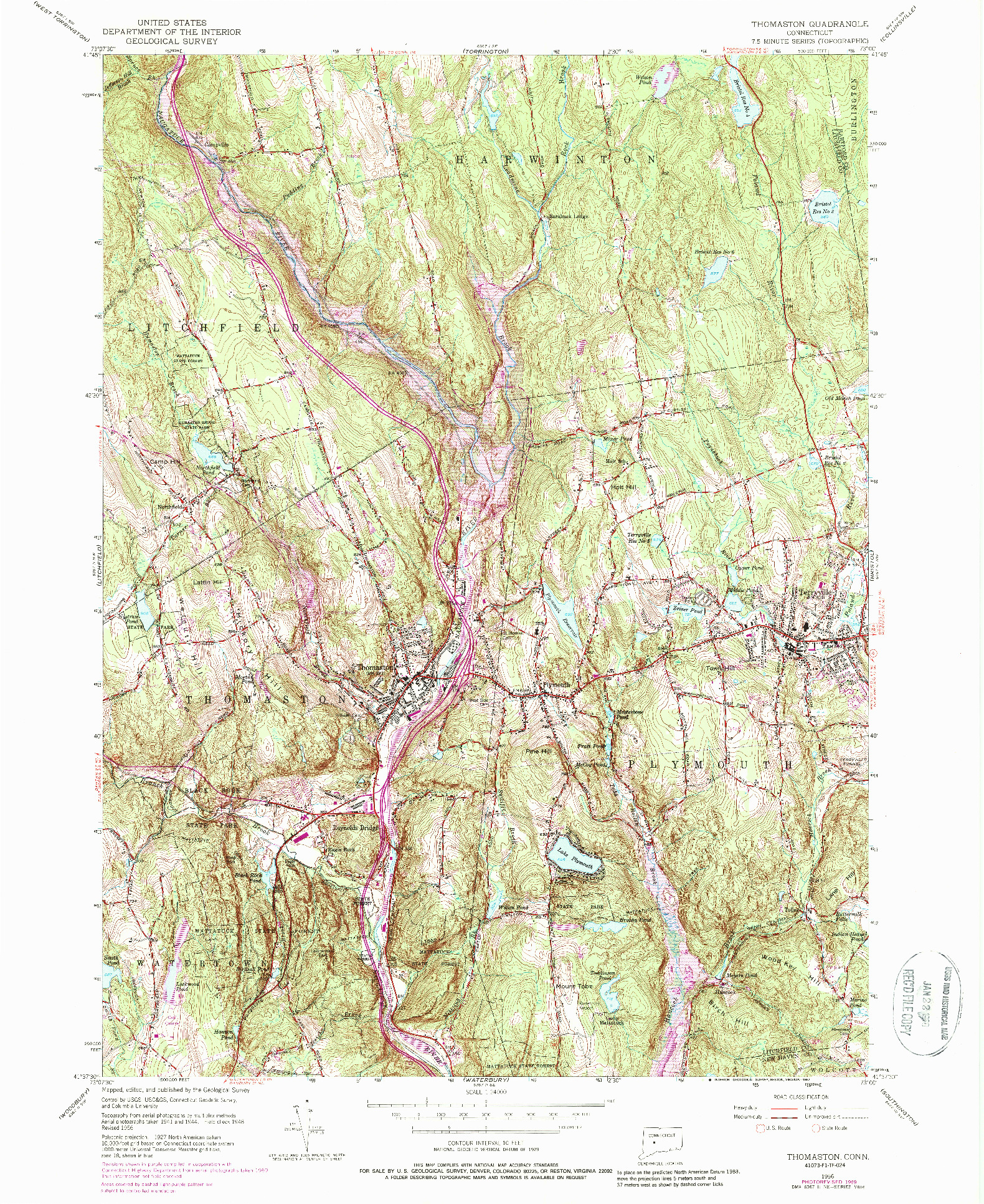 USGS 1:24000-SCALE QUADRANGLE FOR THOMASTON, CT 1956