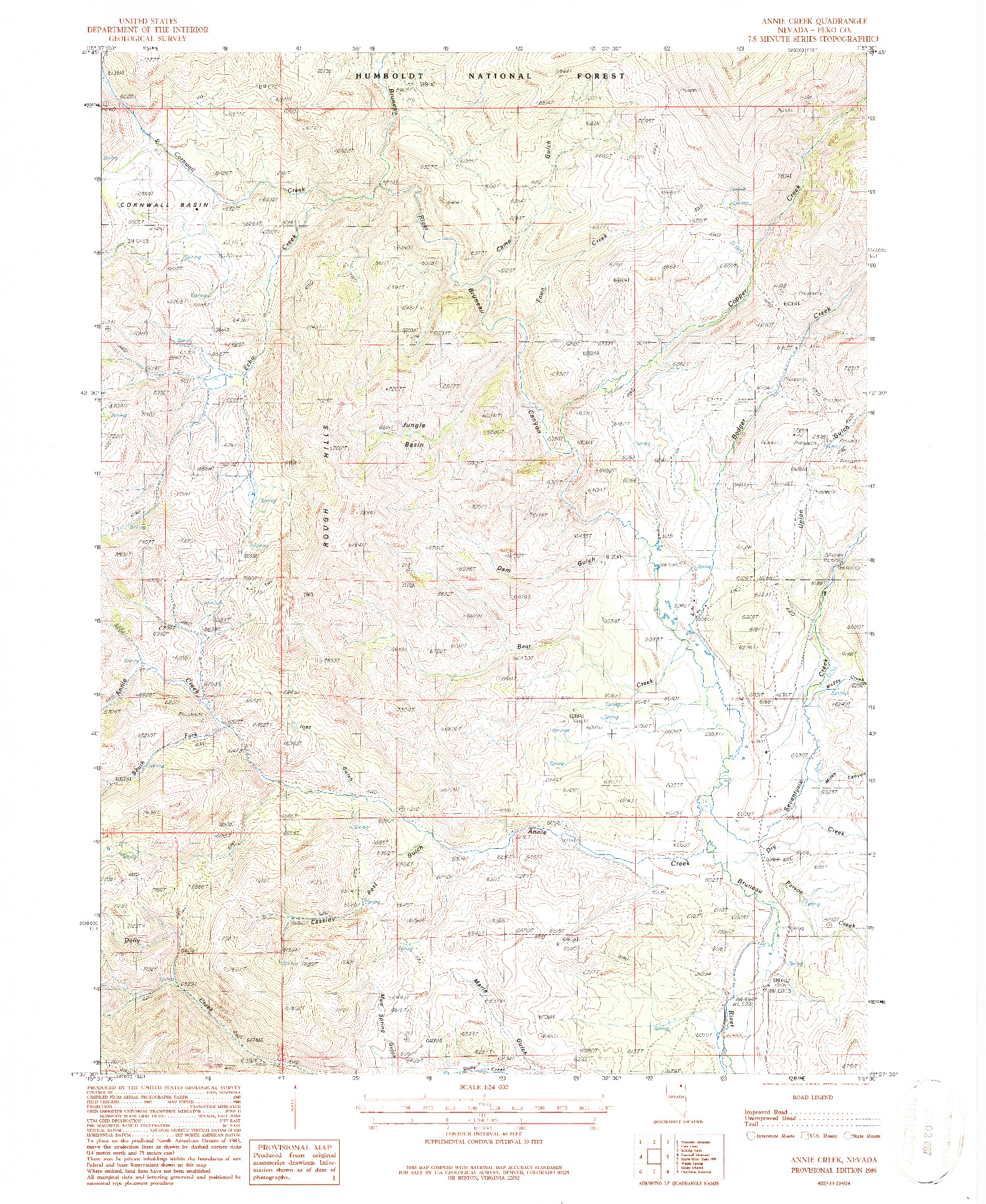 USGS 1:24000-SCALE QUADRANGLE FOR ANNIE CREEK, NV 1986