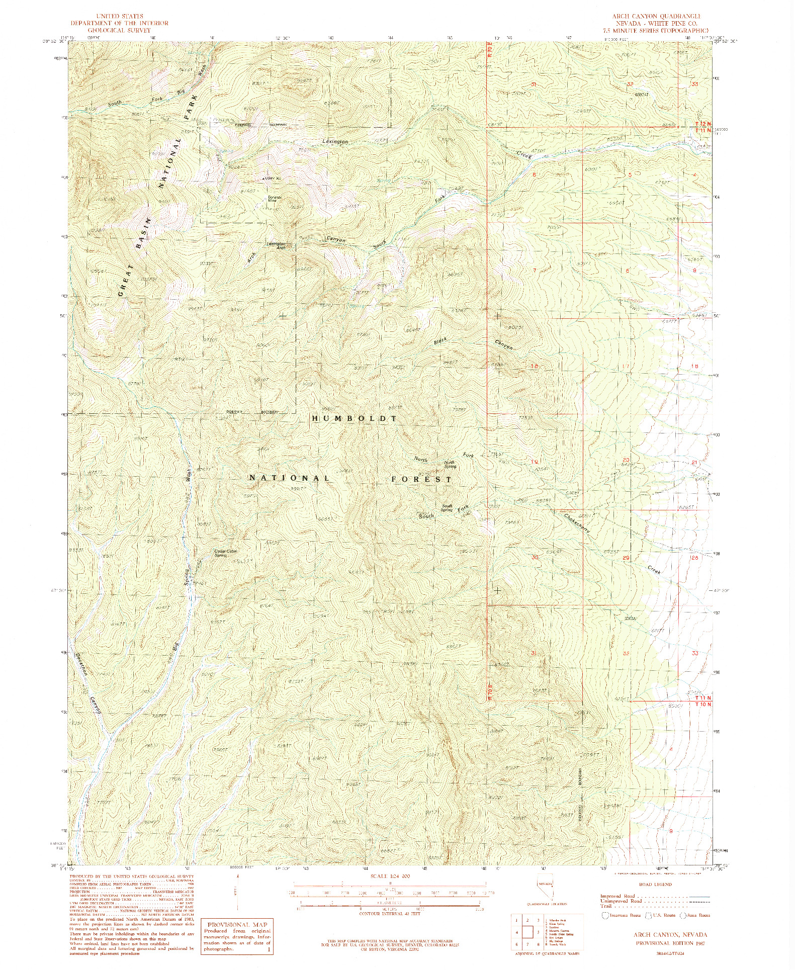 USGS 1:24000-SCALE QUADRANGLE FOR ARCH CANYON, NV 1987
