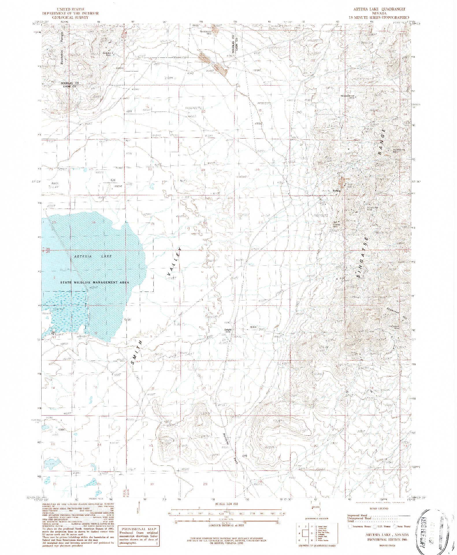 USGS 1:24000-SCALE QUADRANGLE FOR ARTESIA LAKE, NV 1986