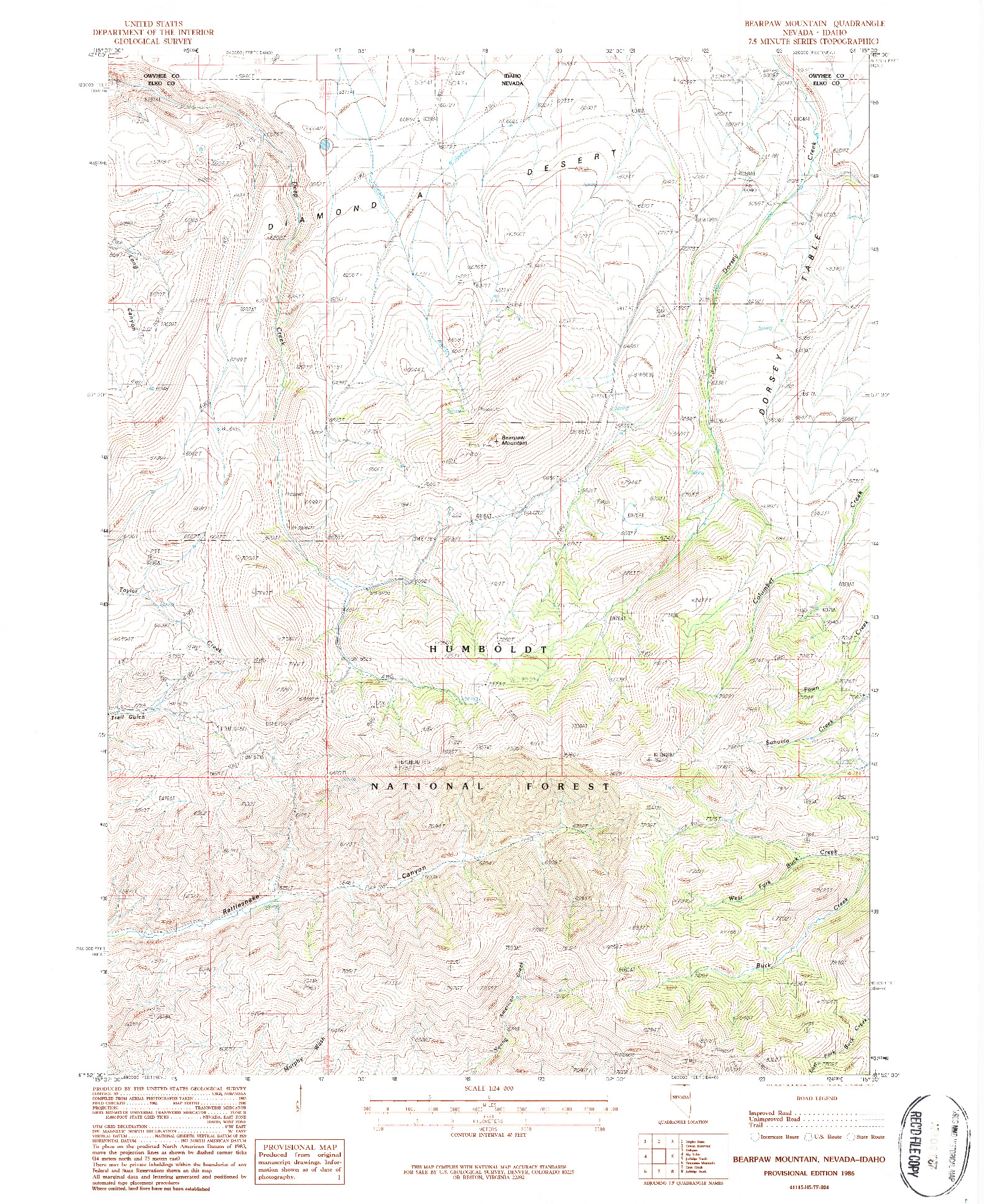 USGS 1:24000-SCALE QUADRANGLE FOR BEARPAW MOUNTAIN, NV 1986