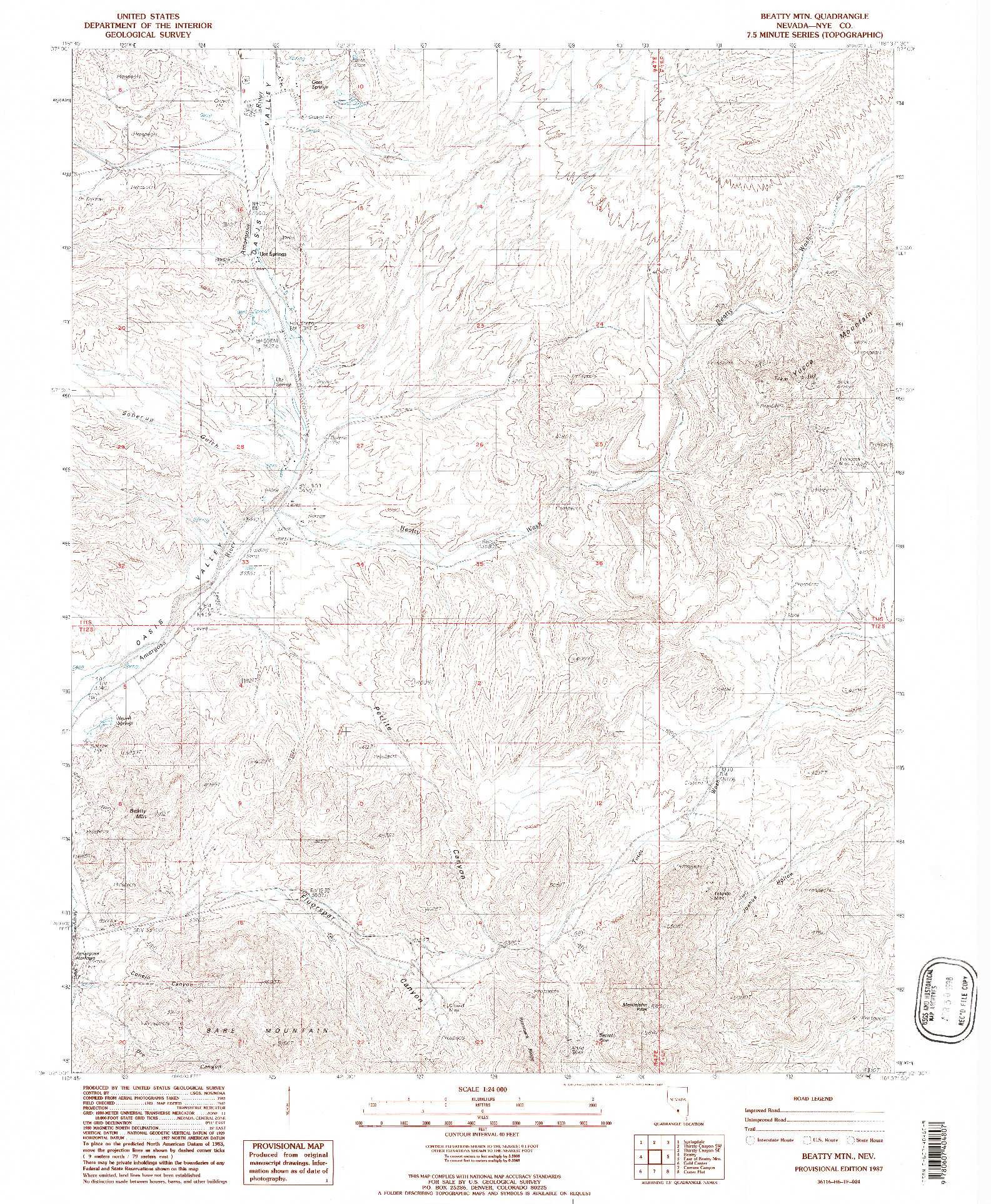 USGS 1:24000-SCALE QUADRANGLE FOR BEATTY MTN, NV 1987