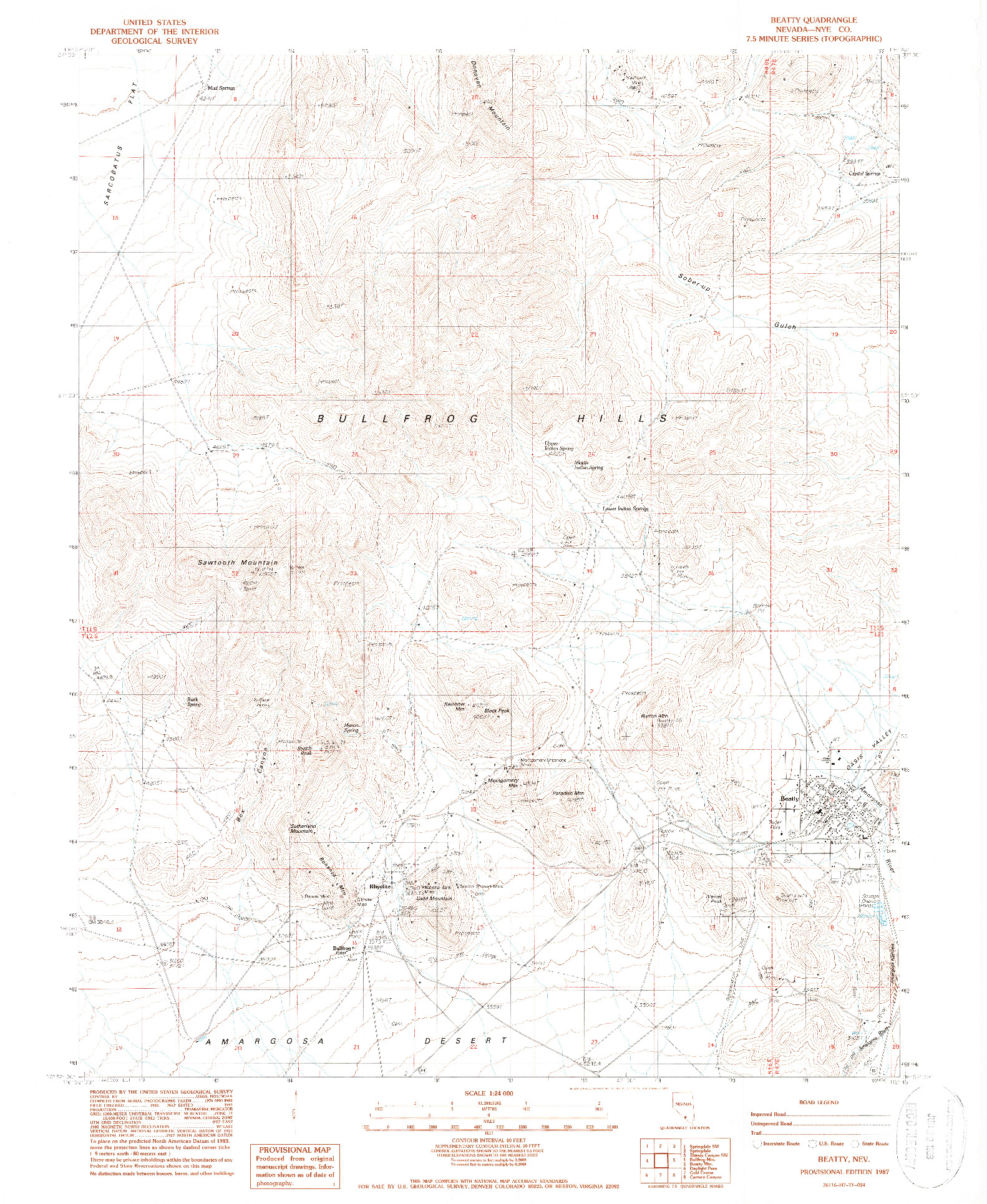 USGS 1:24000-SCALE QUADRANGLE FOR BEATTY, NV 1987