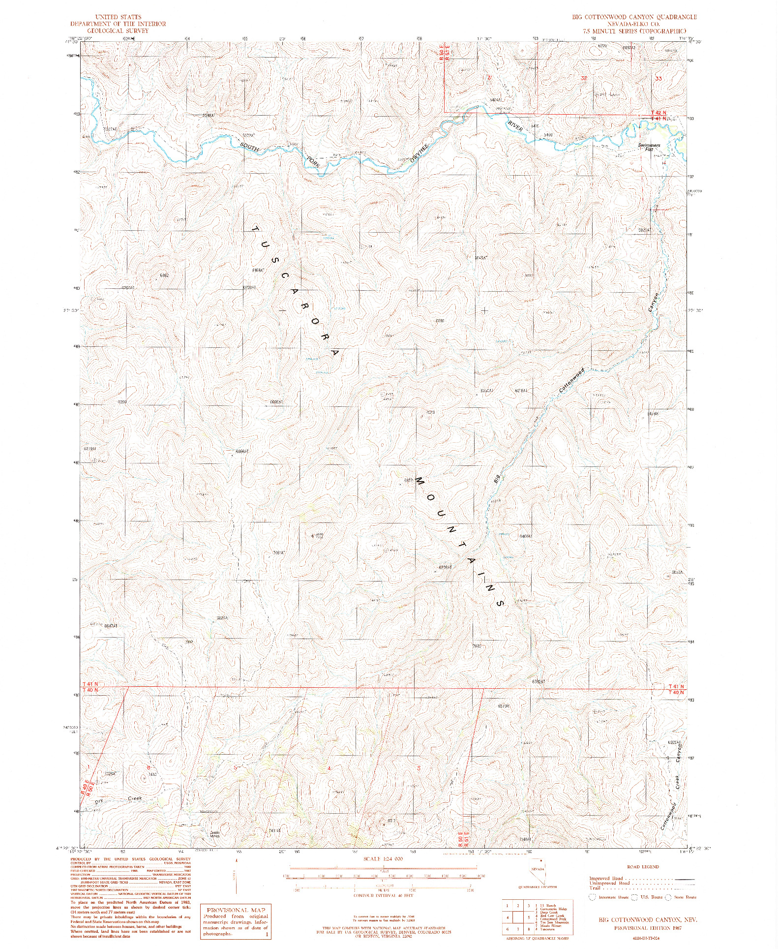 USGS 1:24000-SCALE QUADRANGLE FOR BIG COTTONWOOD CANYON, NV 1987