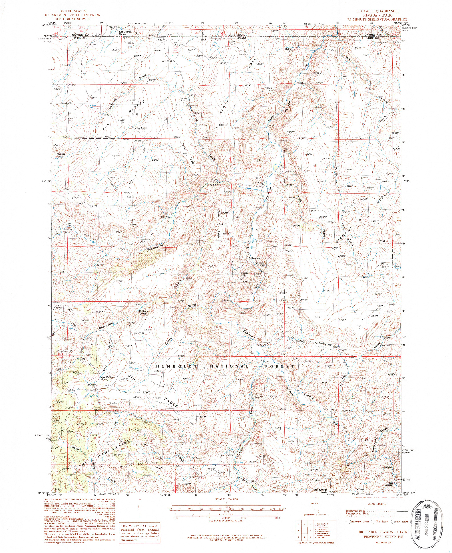 USGS 1:24000-SCALE QUADRANGLE FOR BIG TABLE, NV 1986