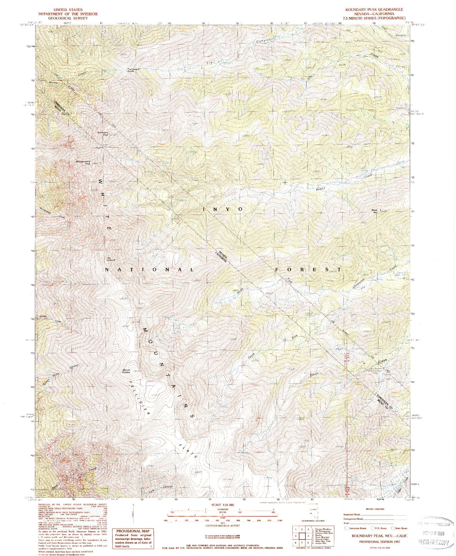 USGS 1:24000-SCALE QUADRANGLE FOR BOUNDARY PEAK, NV 1987