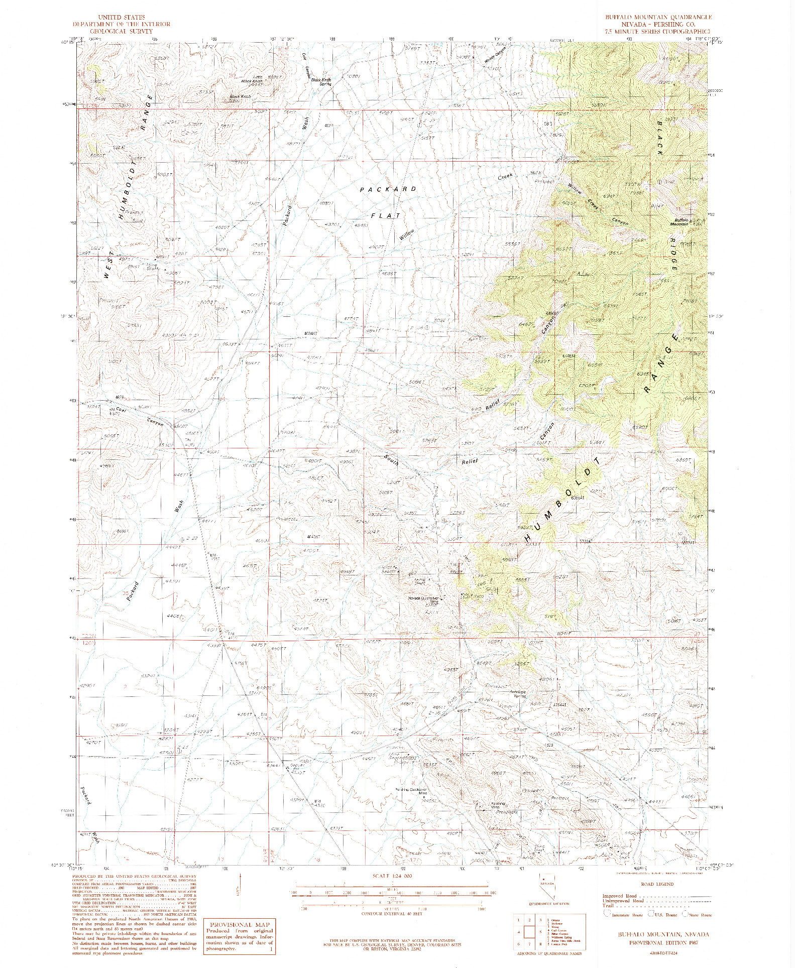 USGS 1:24000-SCALE QUADRANGLE FOR BUFFALO MOUNTAIN, NV 1987