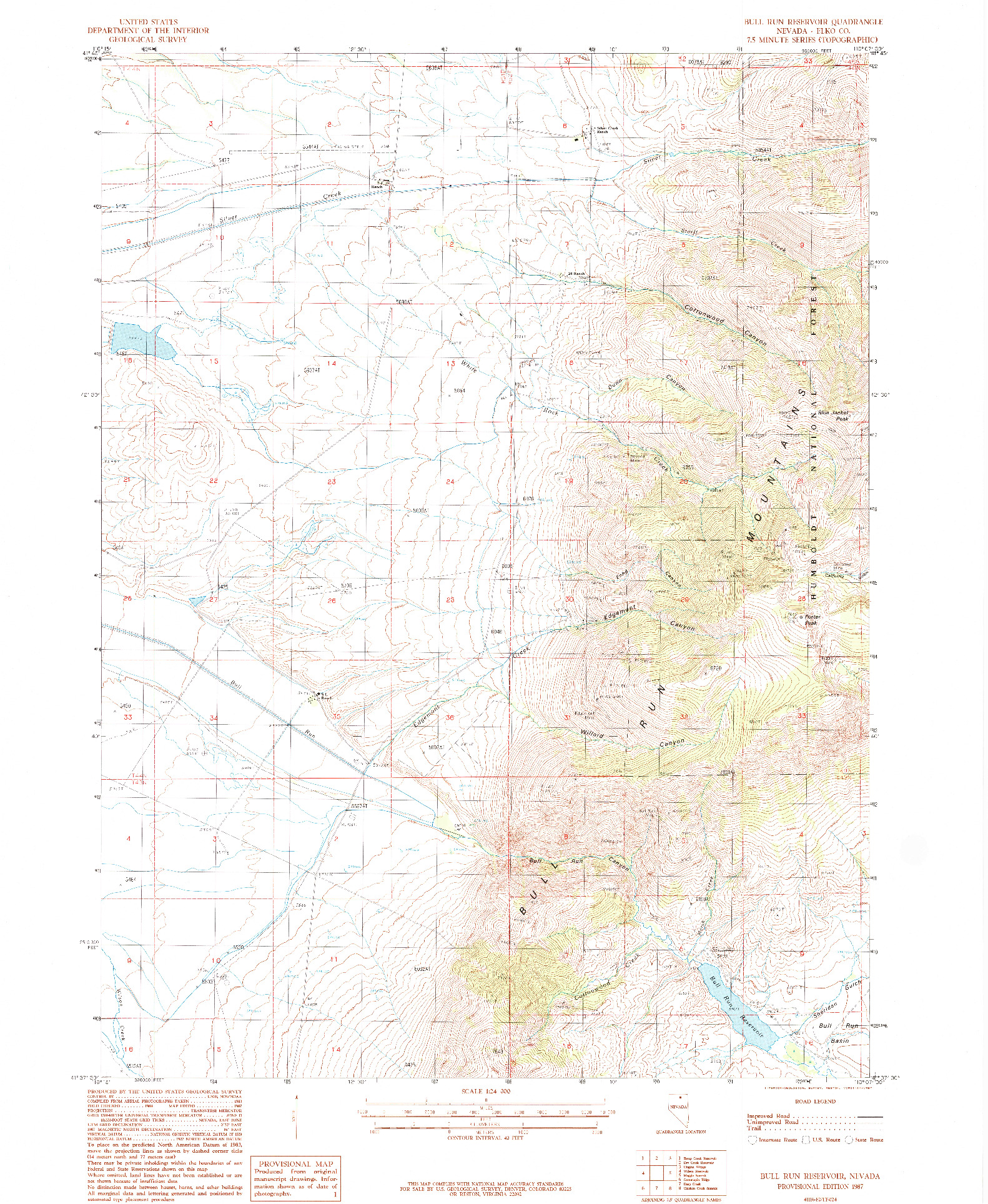 USGS 1:24000-SCALE QUADRANGLE FOR BULL RUN RESERVOIR, NV 1987