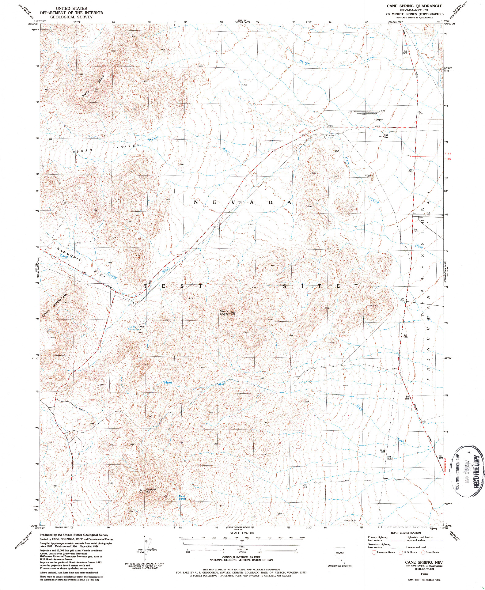 USGS 1:24000-SCALE QUADRANGLE FOR CANE SPRING, NV 1986