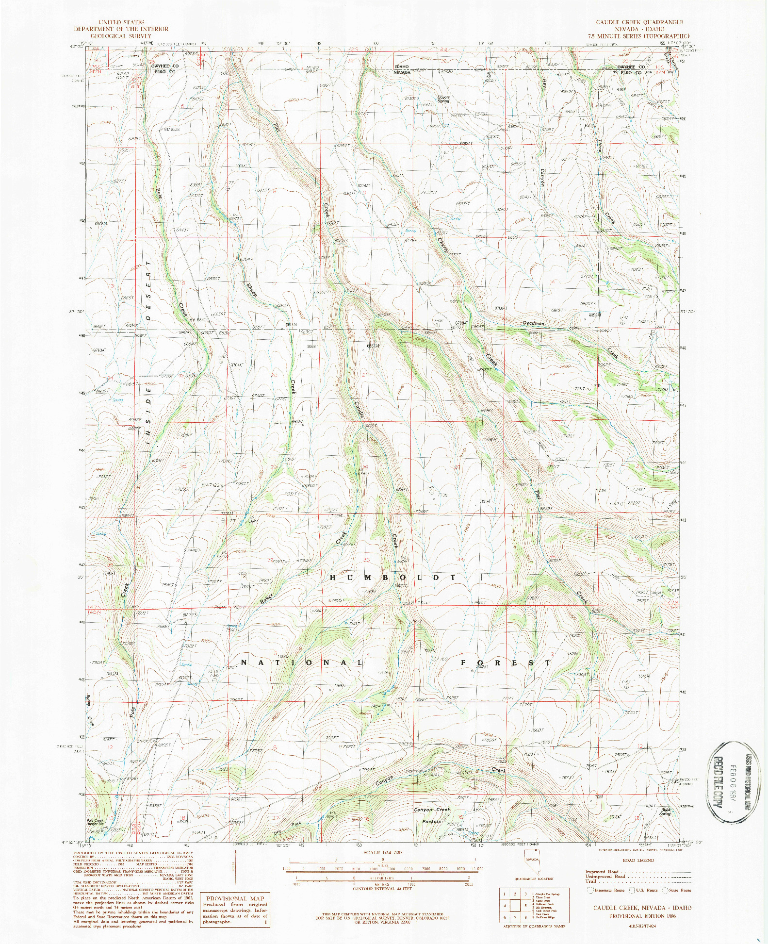 USGS 1:24000-SCALE QUADRANGLE FOR CAUDLE CREEK, NV 1986