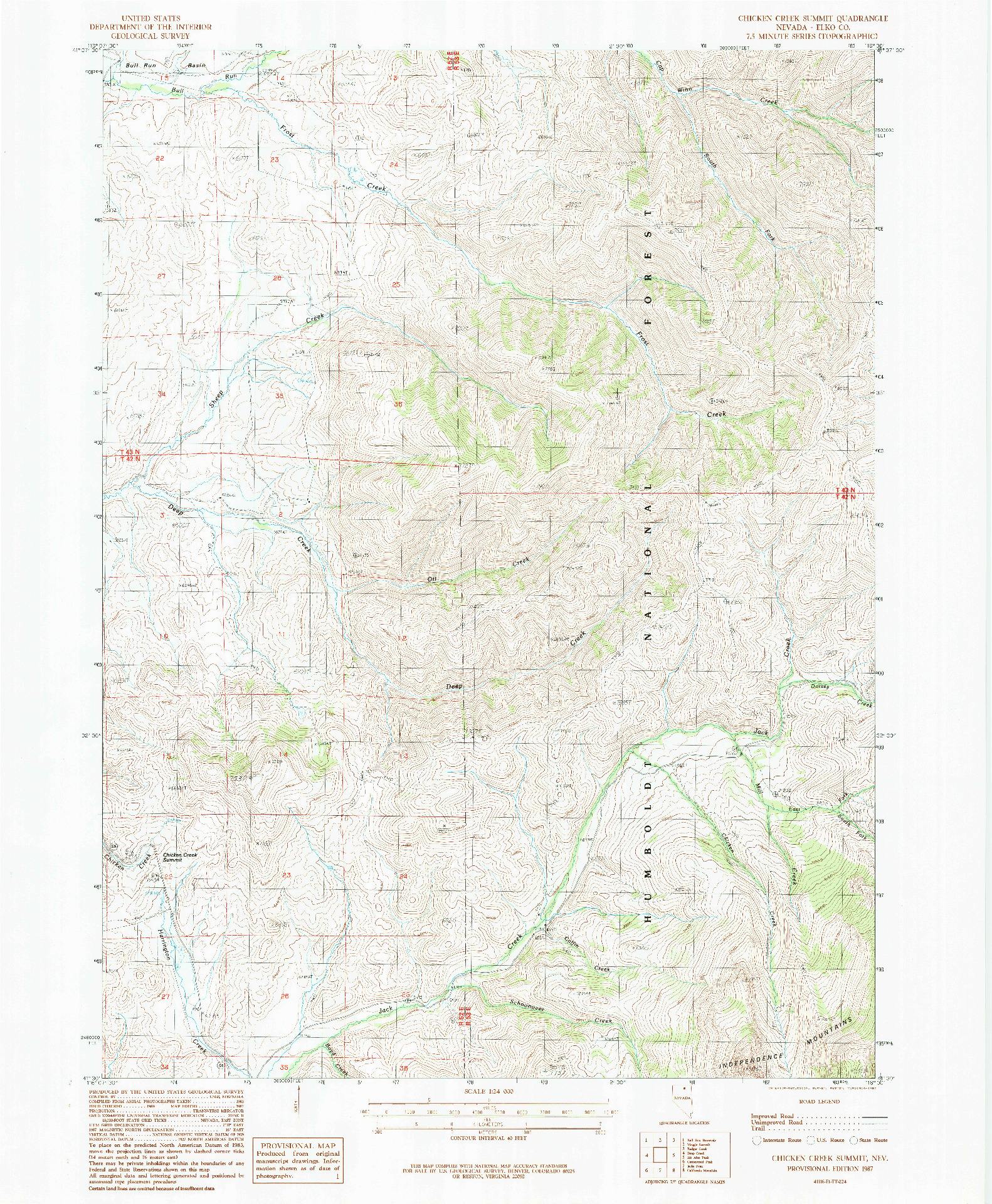 USGS 1:24000-SCALE QUADRANGLE FOR CHICKEN CREEK SUMMIT, NV 1987