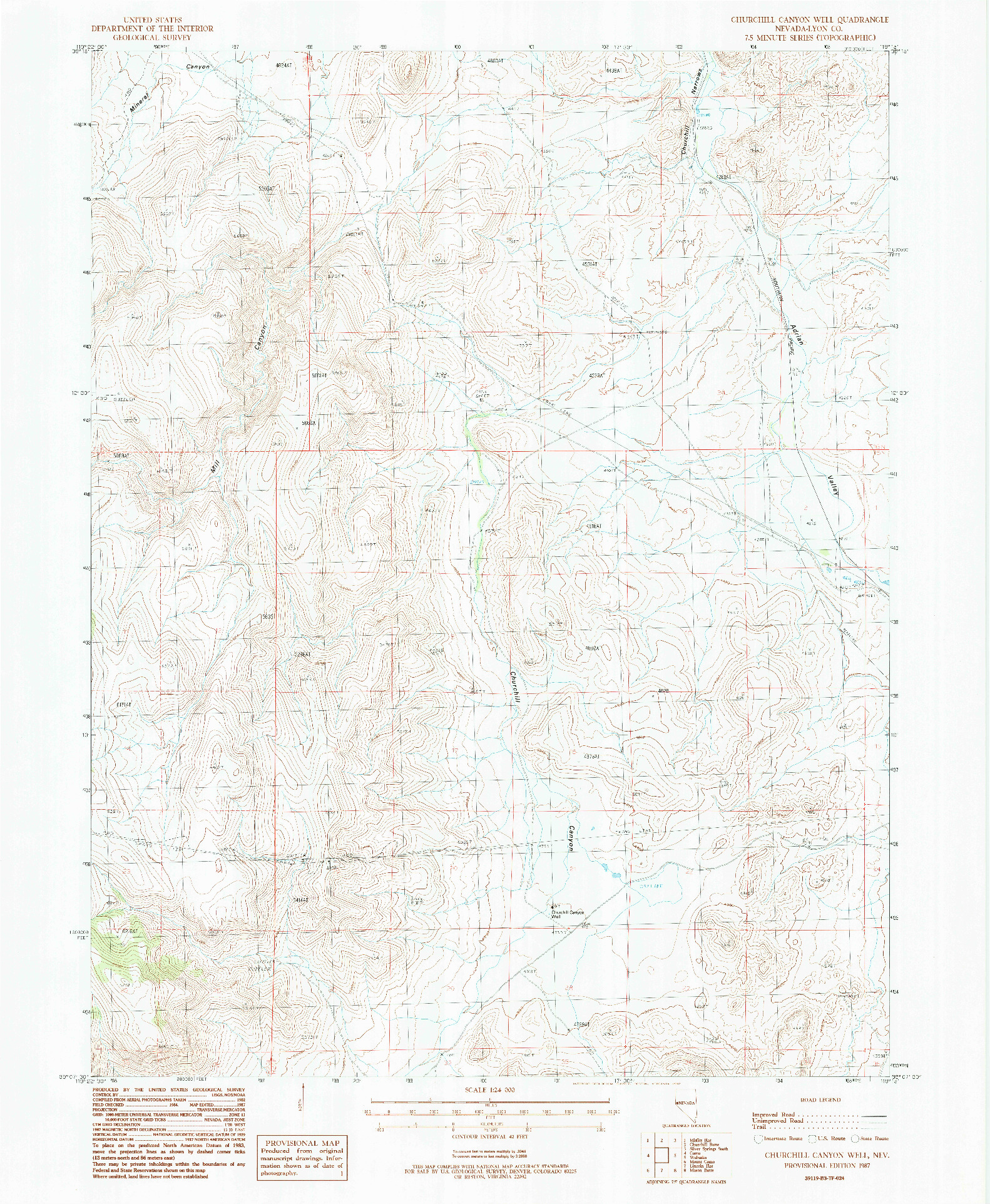 USGS 1:24000-SCALE QUADRANGLE FOR CHURCHILL CANYON WELL, NV 1987