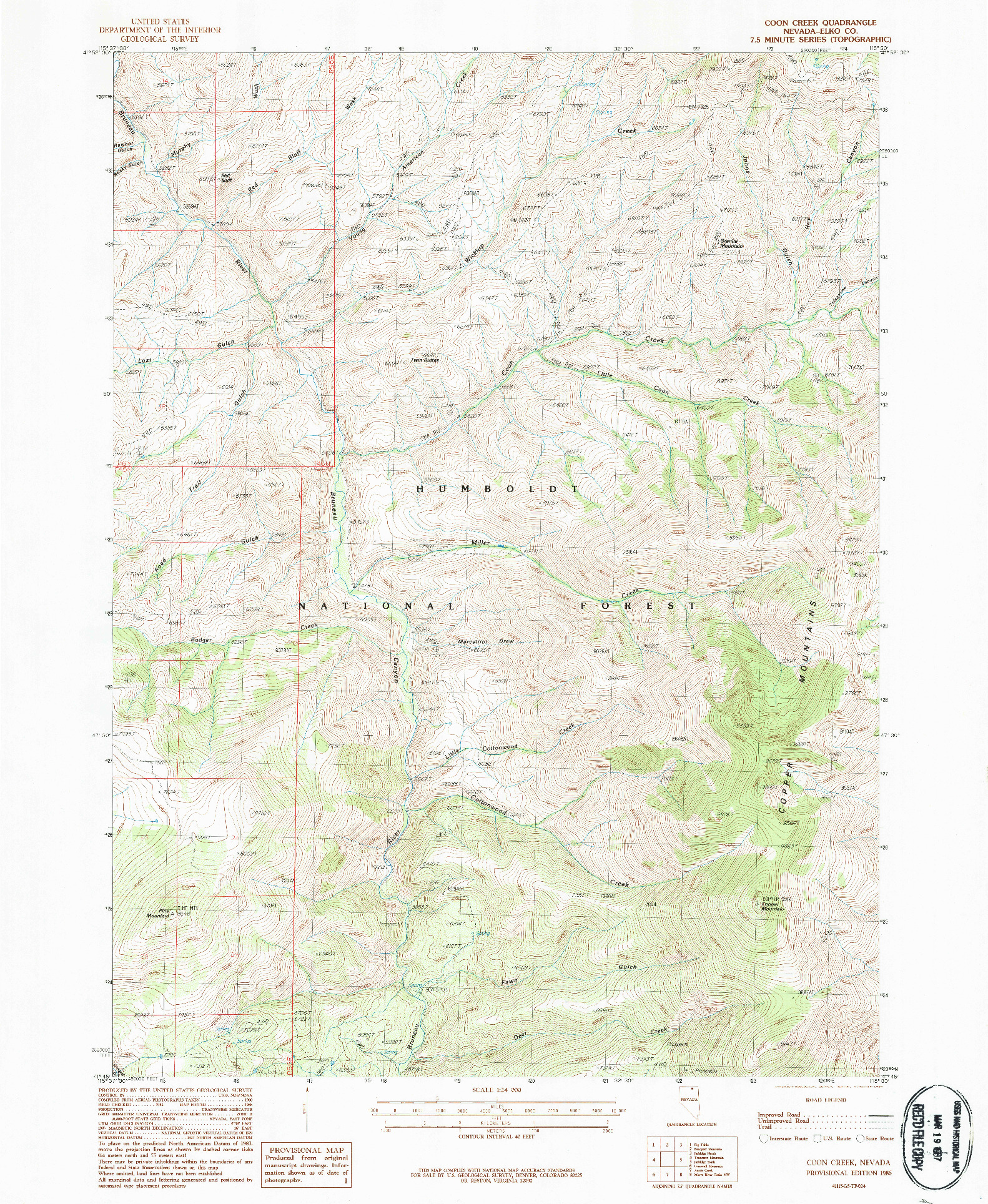 USGS 1:24000-SCALE QUADRANGLE FOR COON CREEK, NV 1986
