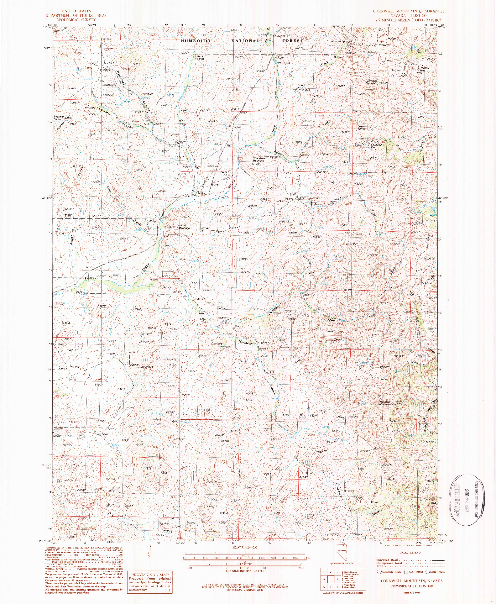 USGS 1:24000-SCALE QUADRANGLE FOR CORNWALL MOUNTAIN, NV 1986