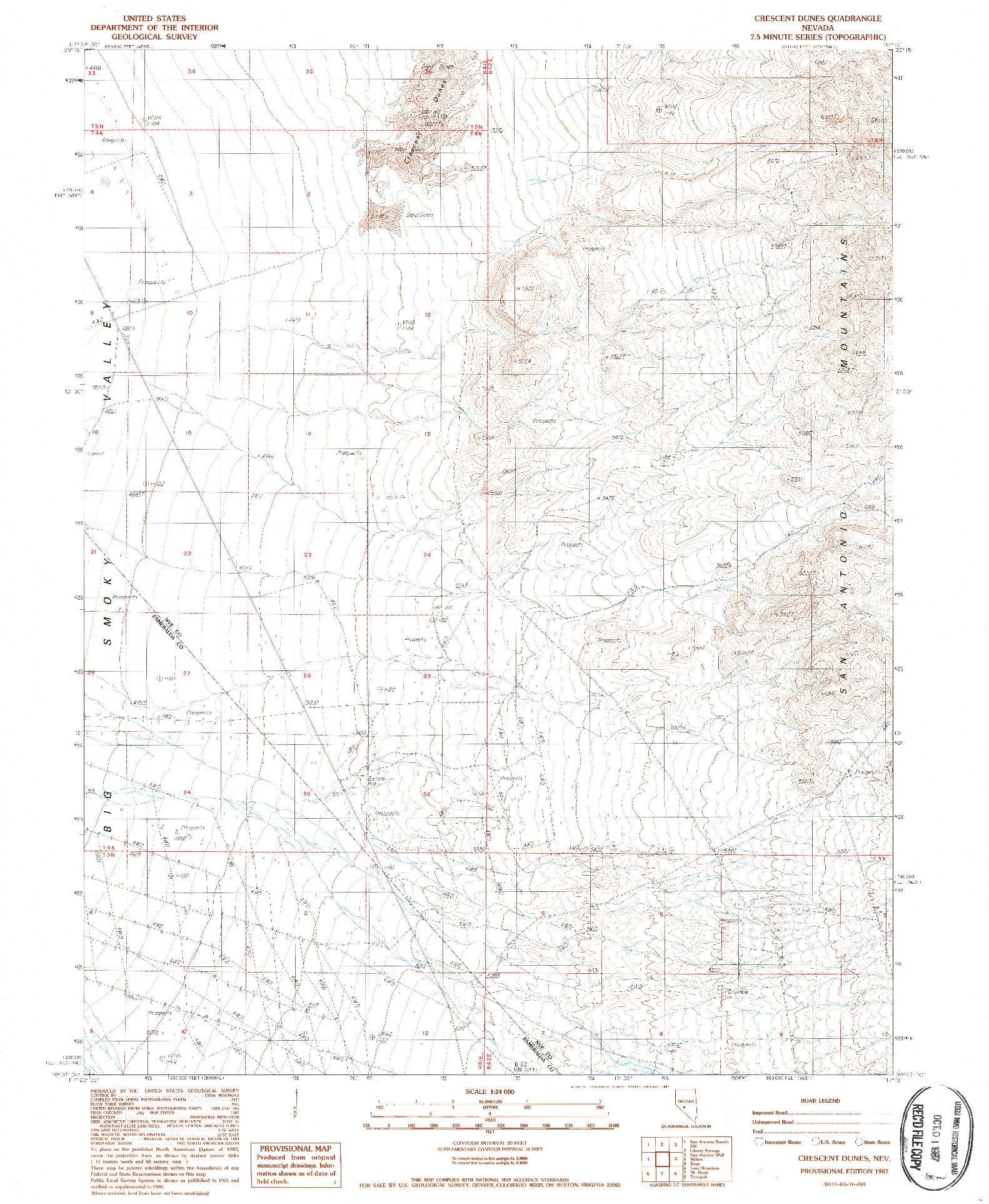 USGS 1:24000-SCALE QUADRANGLE FOR CRESCENT DUNES, NV 1987