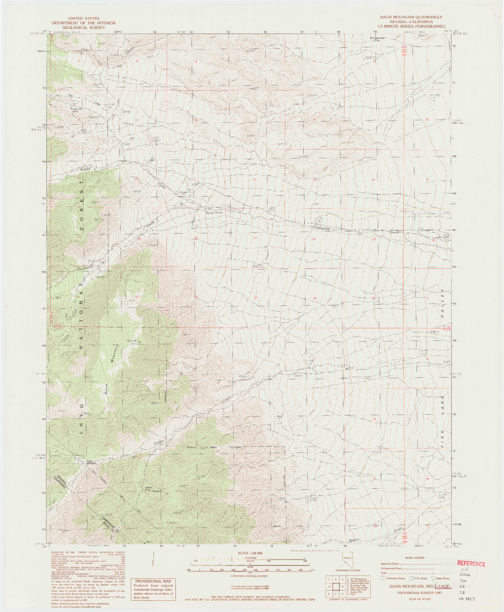 USGS 1:24000-SCALE QUADRANGLE FOR DAVIS MOUNTAIN, NV 1987