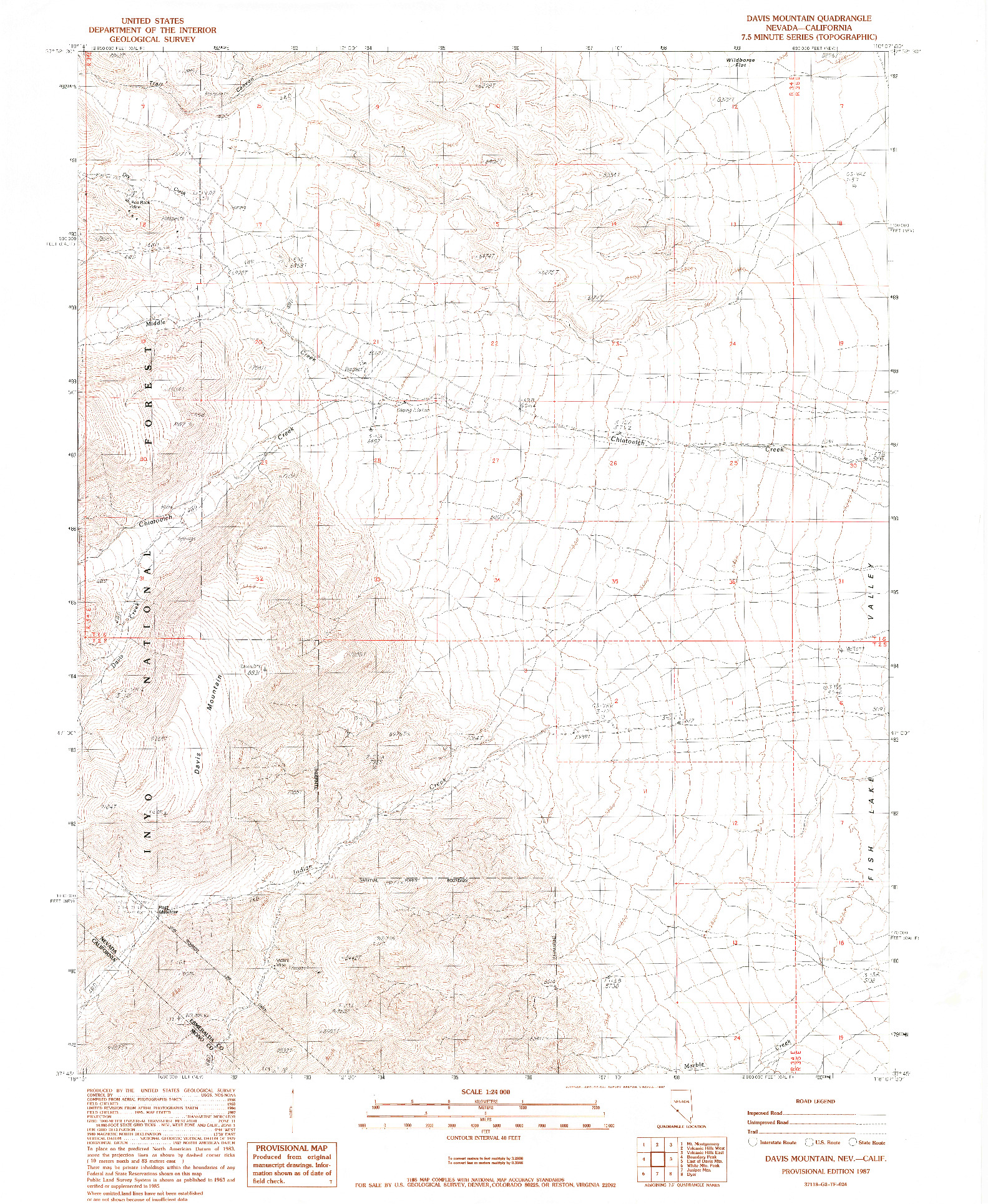 USGS 1:24000-SCALE QUADRANGLE FOR DAVIS MOUNTAIN, NV 1987