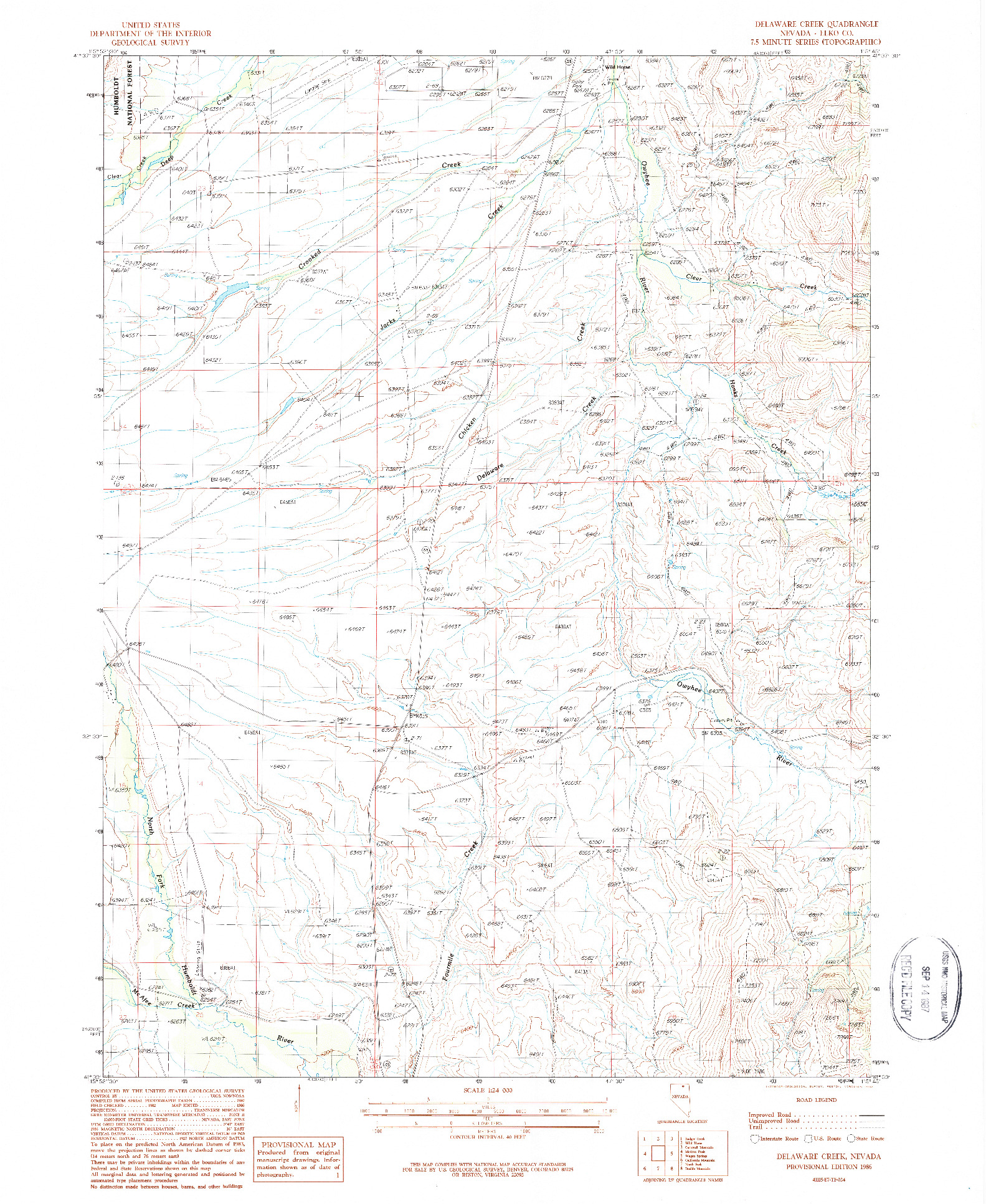 USGS 1:24000-SCALE QUADRANGLE FOR DELAWARE CREEK, NV 1986