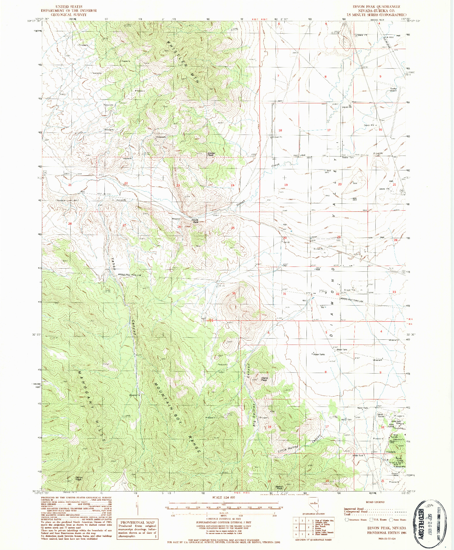 USGS 1:24000-SCALE QUADRANGLE FOR DEVON PEAK, NV 1986