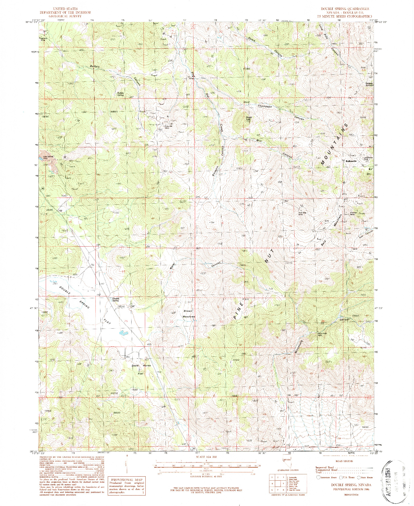 USGS 1:24000-SCALE QUADRANGLE FOR DOUBLE SPRING, NV 1986
