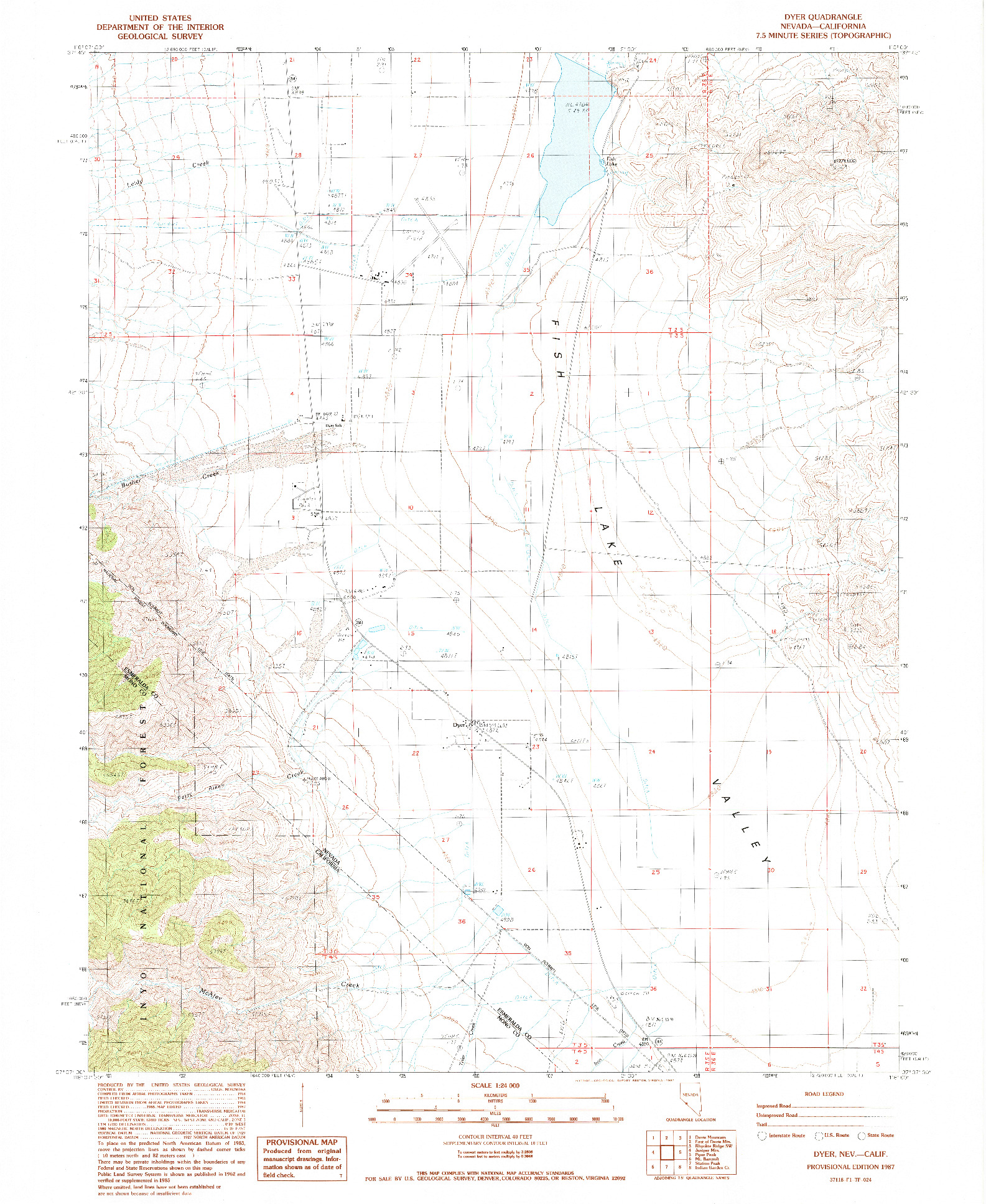 USGS 1:24000-SCALE QUADRANGLE FOR DYER, NV 1987