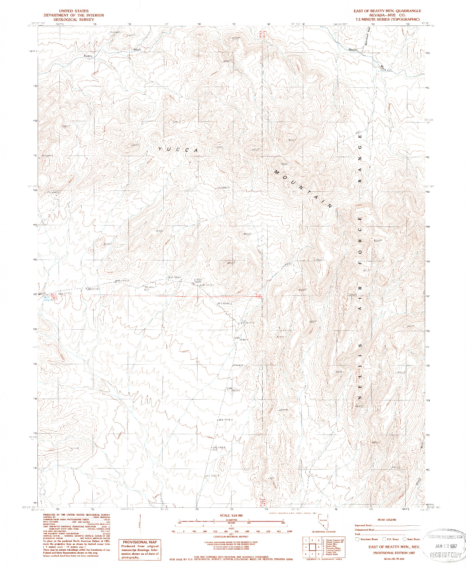 USGS 1:24000-SCALE QUADRANGLE FOR EAST OF BEATTY MTN., NV 1987