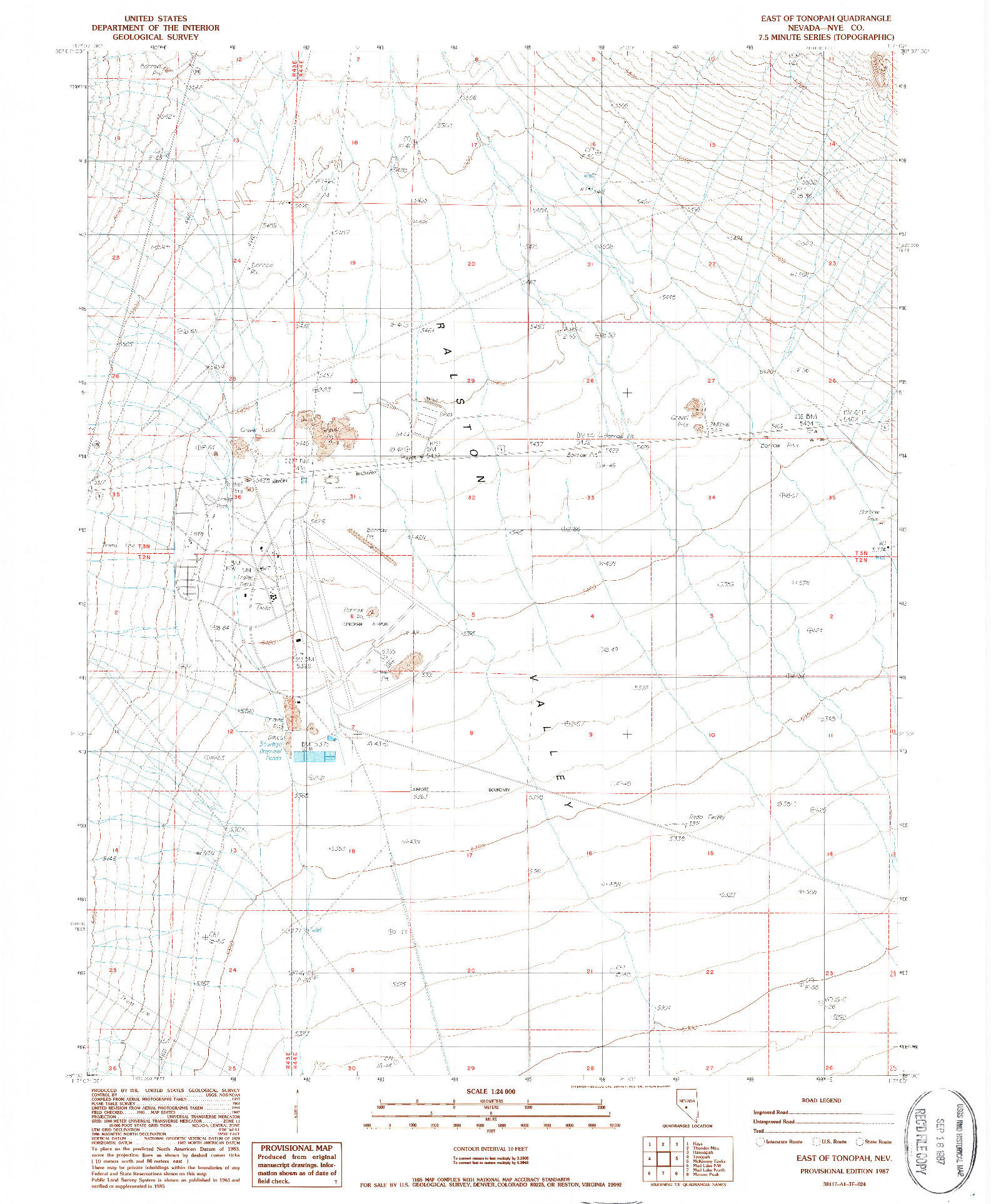 USGS 1:24000-SCALE QUADRANGLE FOR EAST OF TONOPAH, NV 1987