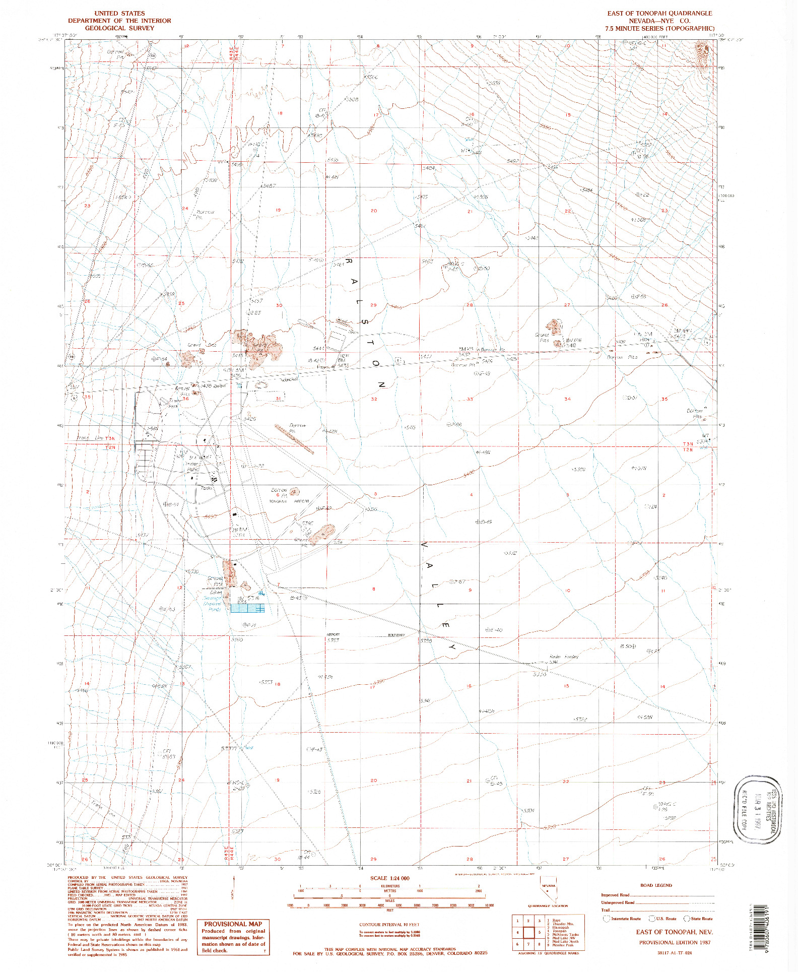 USGS 1:24000-SCALE QUADRANGLE FOR EAST OF TONOPAH, NV 1987