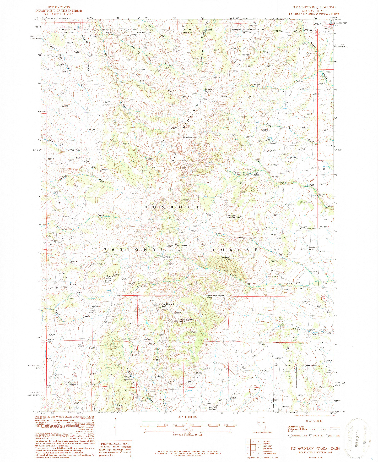 USGS 1:24000-SCALE QUADRANGLE FOR ELK MOUNTAIN, NV 1986