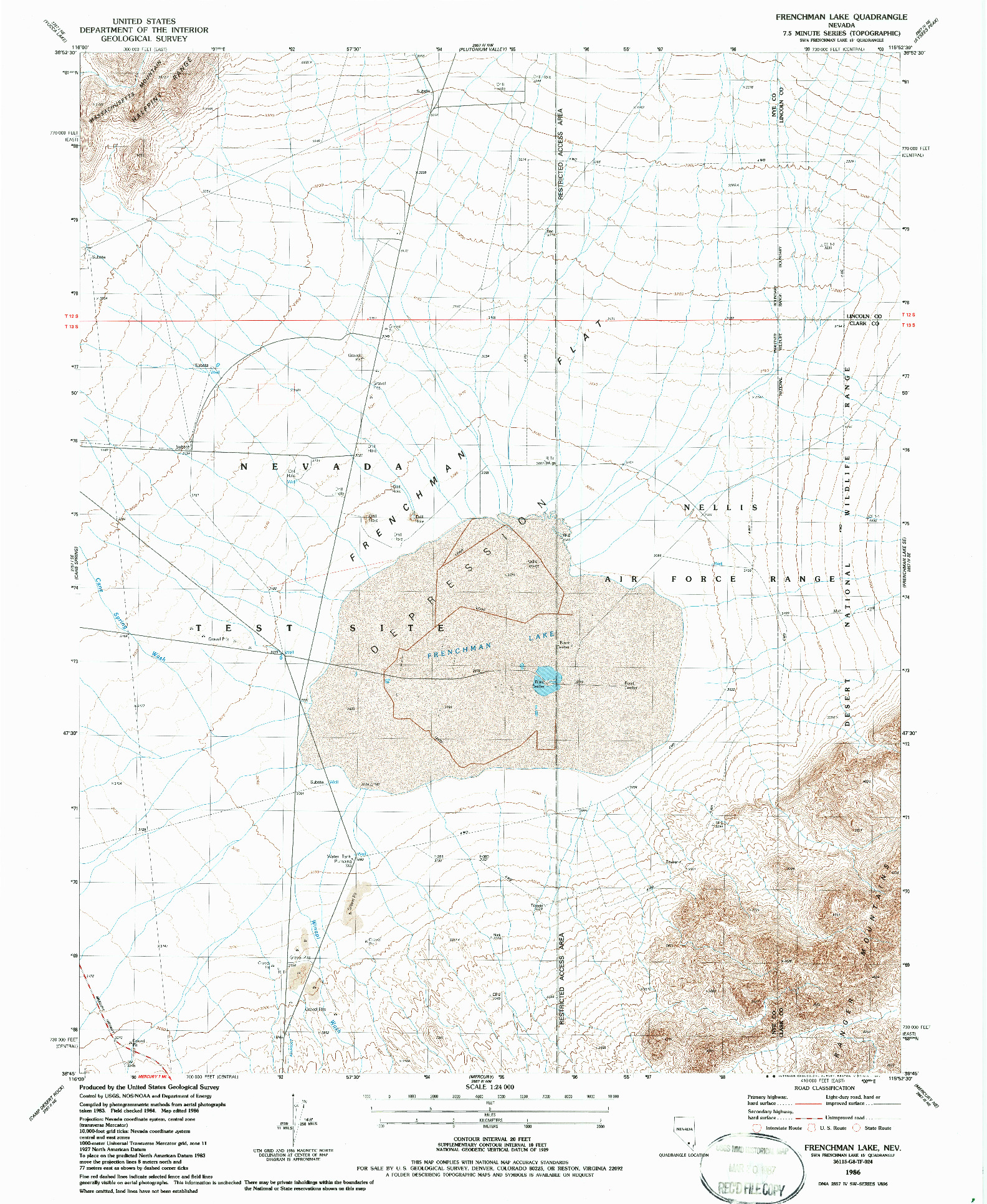 USGS 1:24000-SCALE QUADRANGLE FOR FRENCHMAN LAKE, NV 1986
