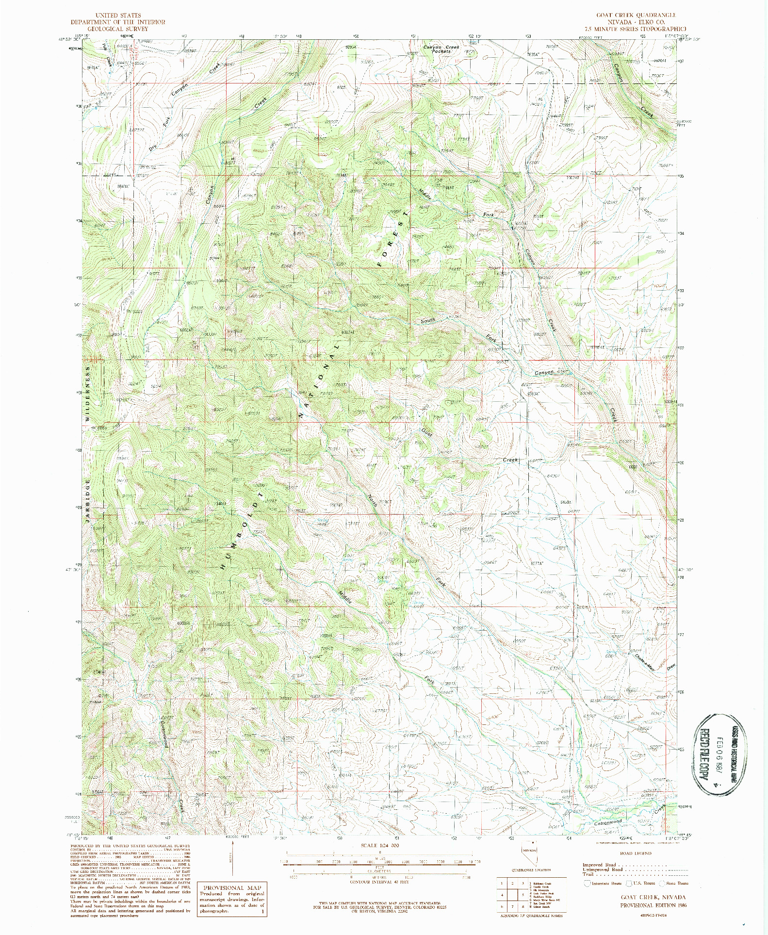 USGS 1:24000-SCALE QUADRANGLE FOR GOAT CREEK, NV 1986