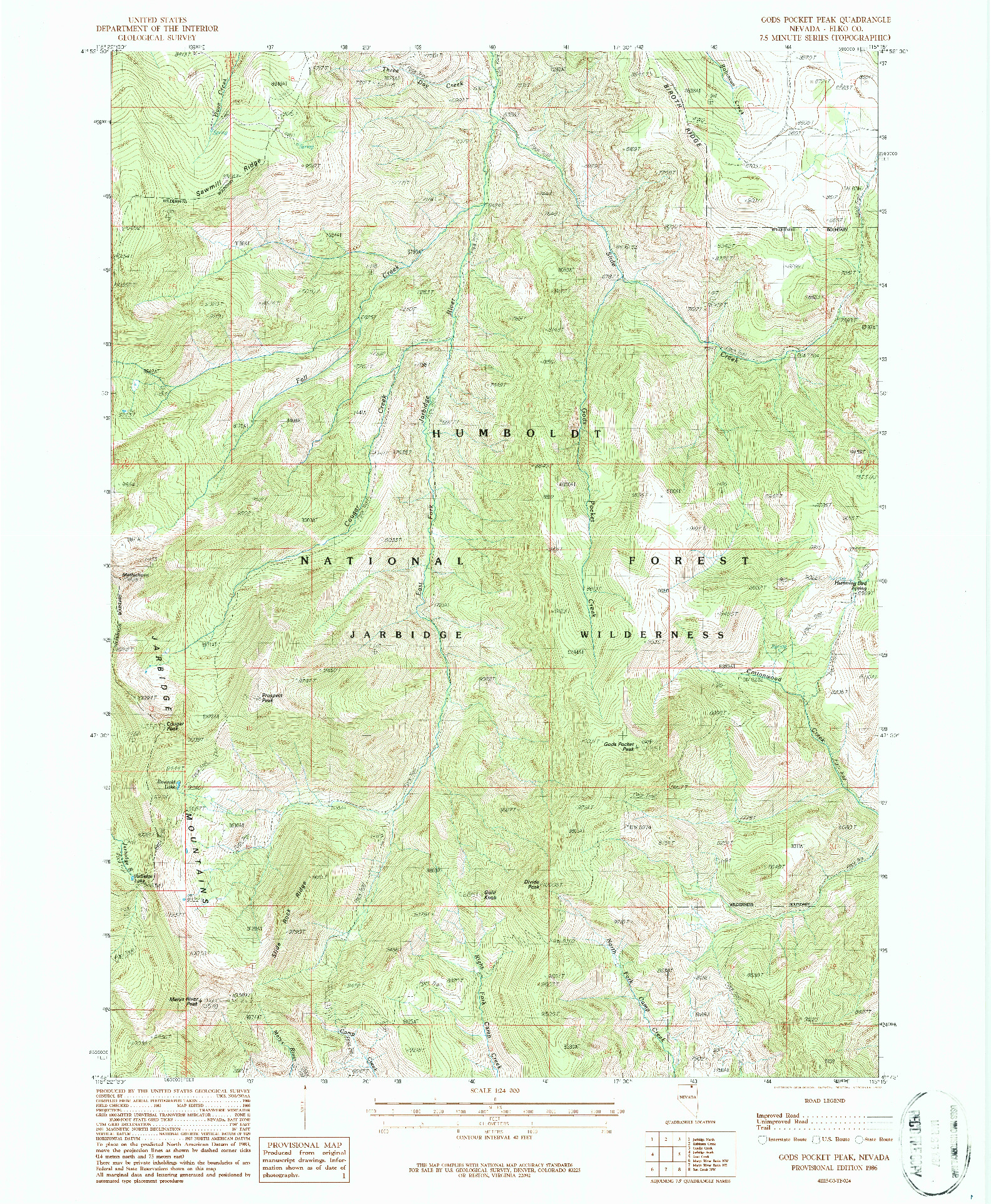 USGS 1:24000-SCALE QUADRANGLE FOR GODS POCKET PEAK, NV 1986