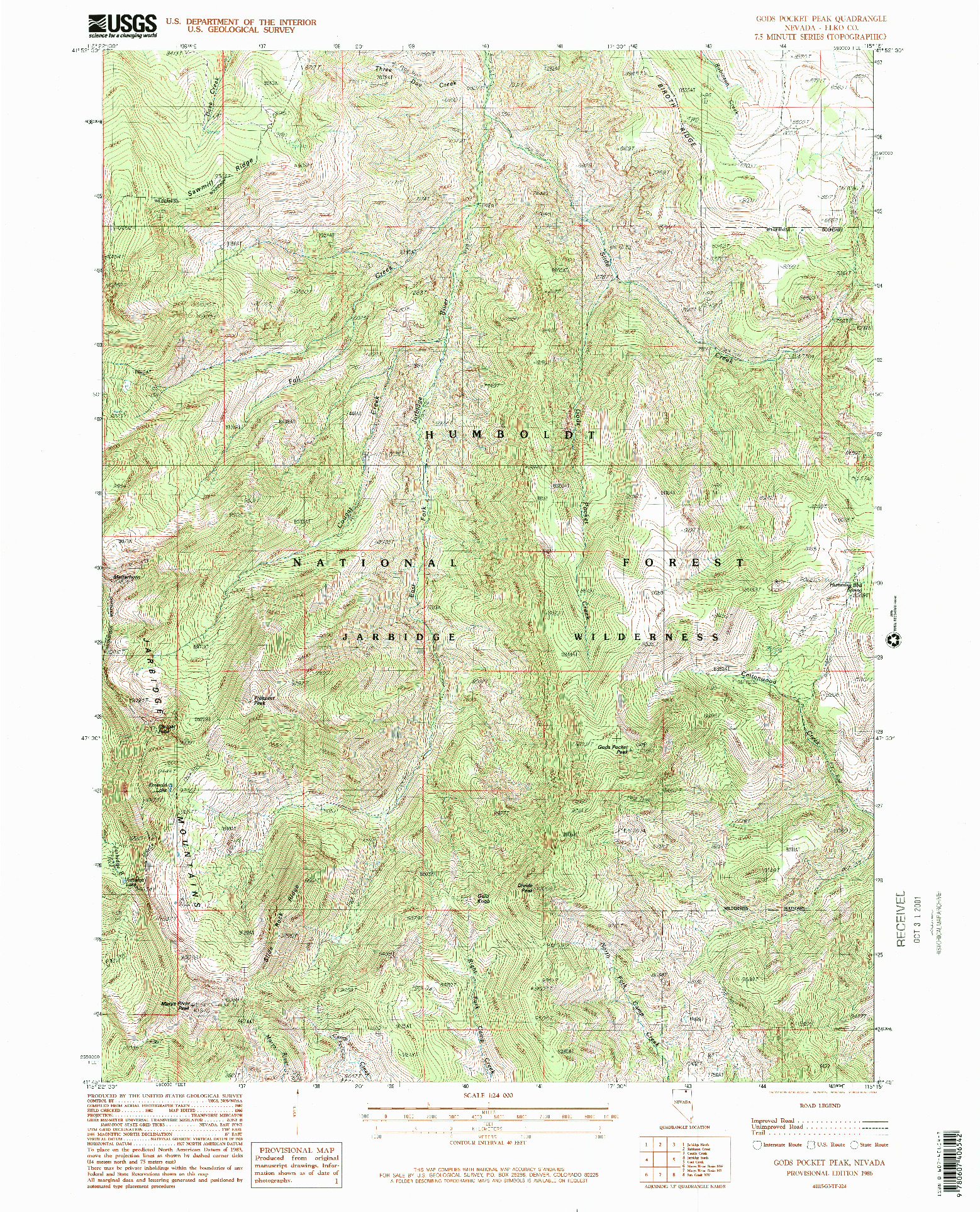 USGS 1:24000-SCALE QUADRANGLE FOR GODS POCKET PEAK, NV 1986