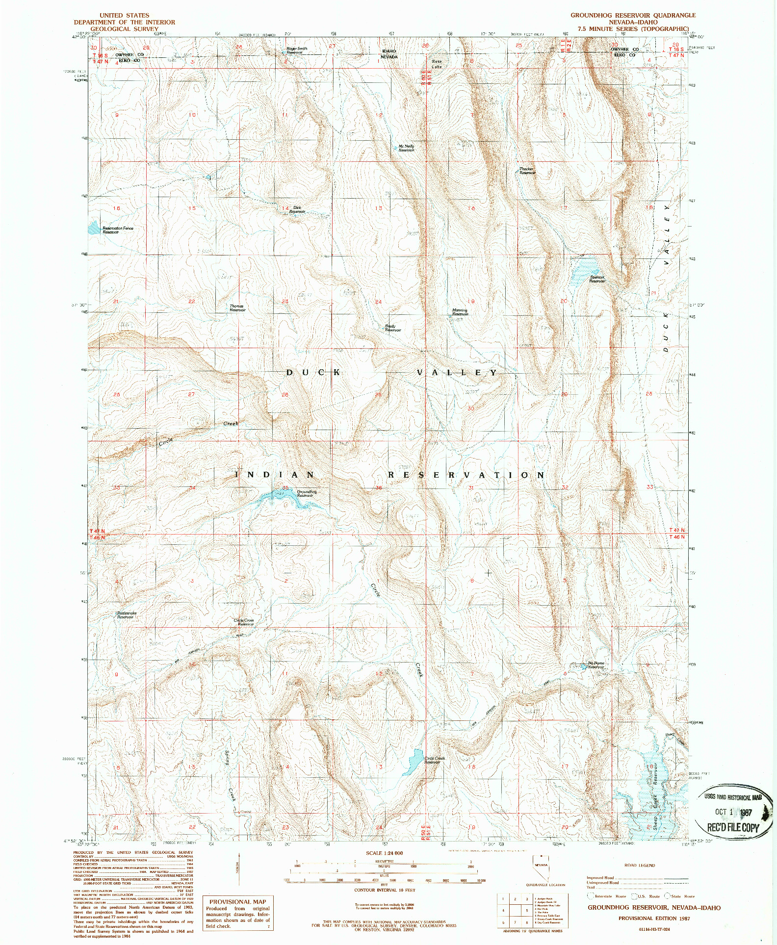USGS 1:24000-SCALE QUADRANGLE FOR GROUNDHOG RESERVOIR, NV 1987