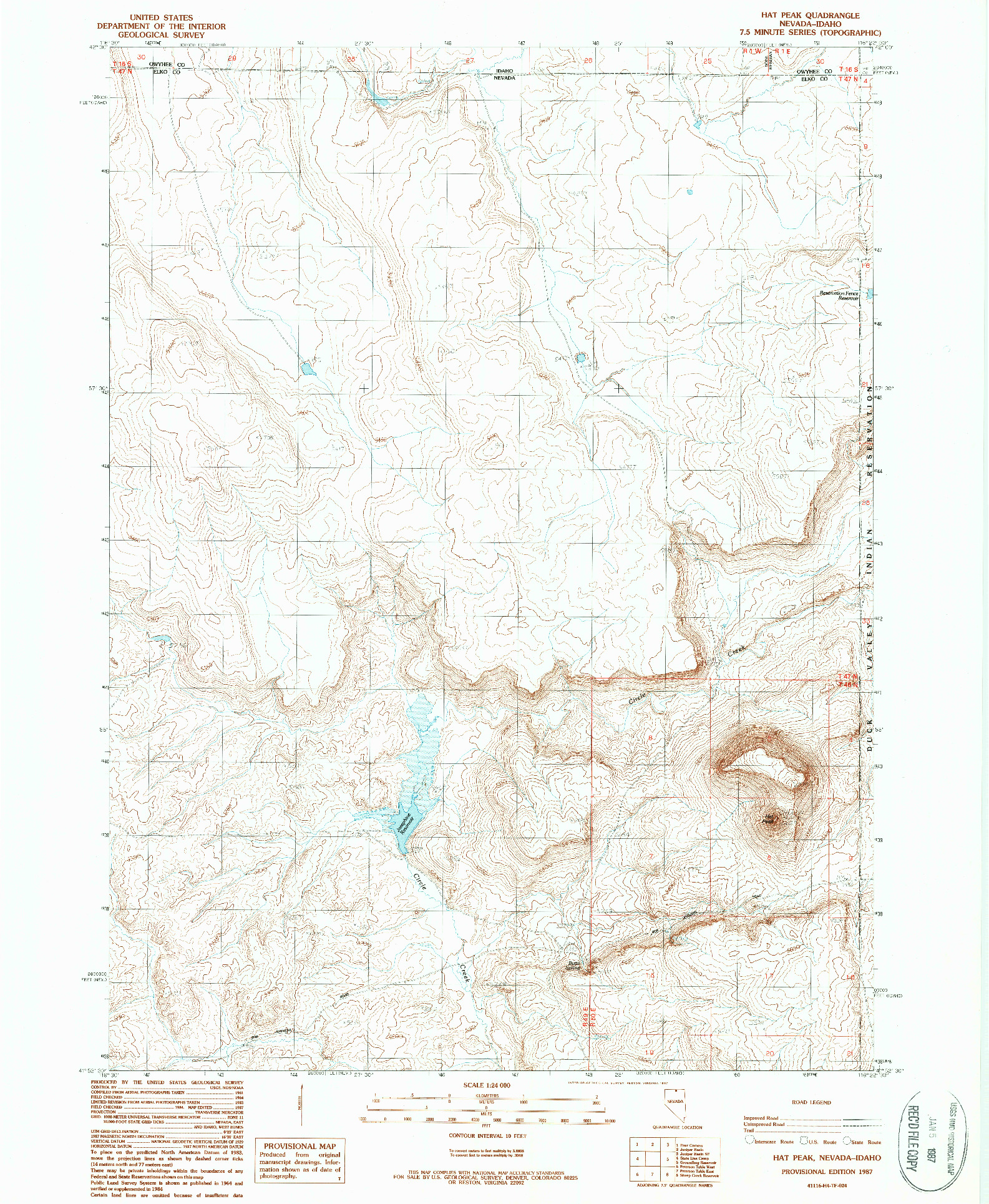 USGS 1:24000-SCALE QUADRANGLE FOR HAT PEAK, NV 1987