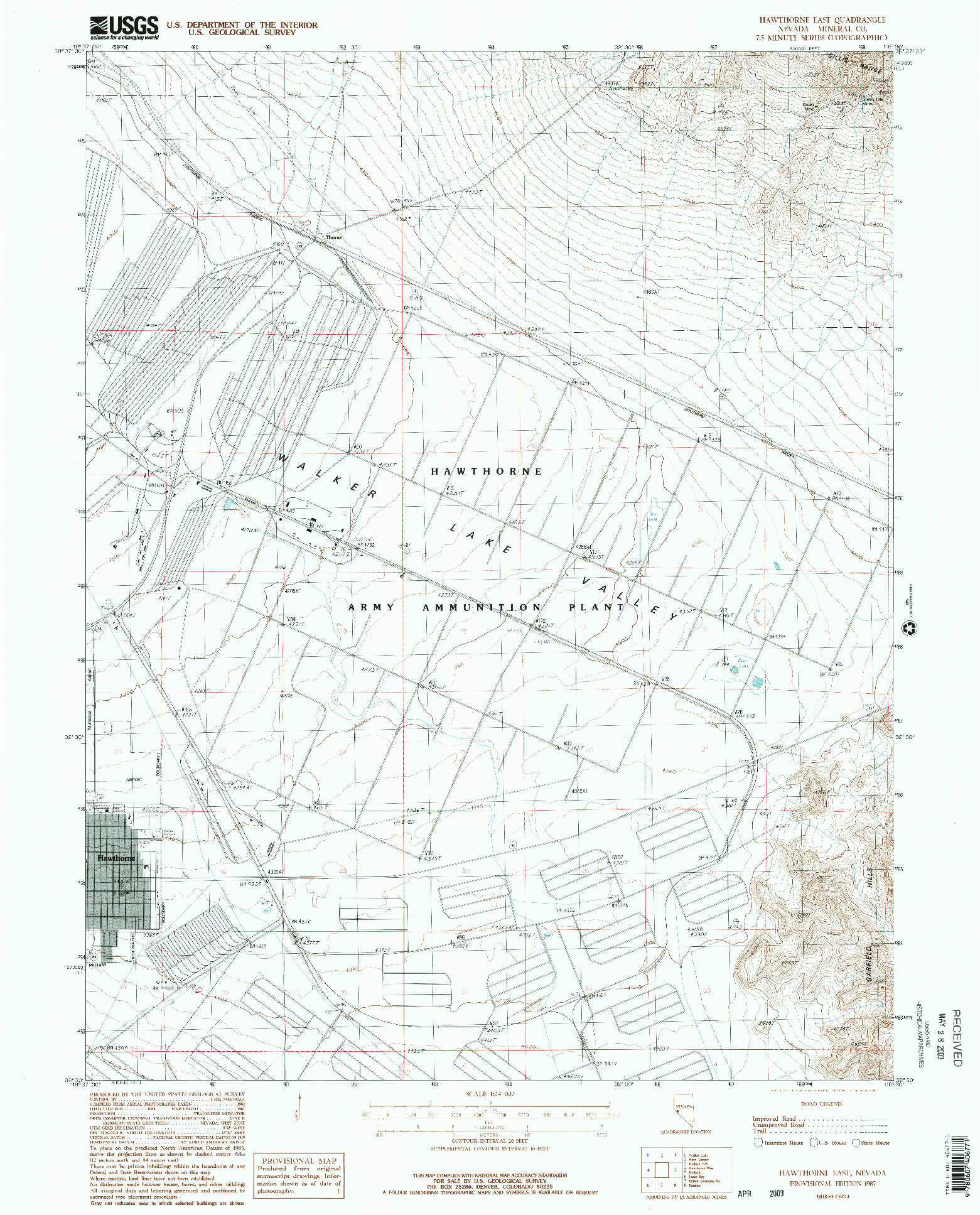 USGS 1:24000-SCALE QUADRANGLE FOR HAWTHORNE EAST, NV 1987
