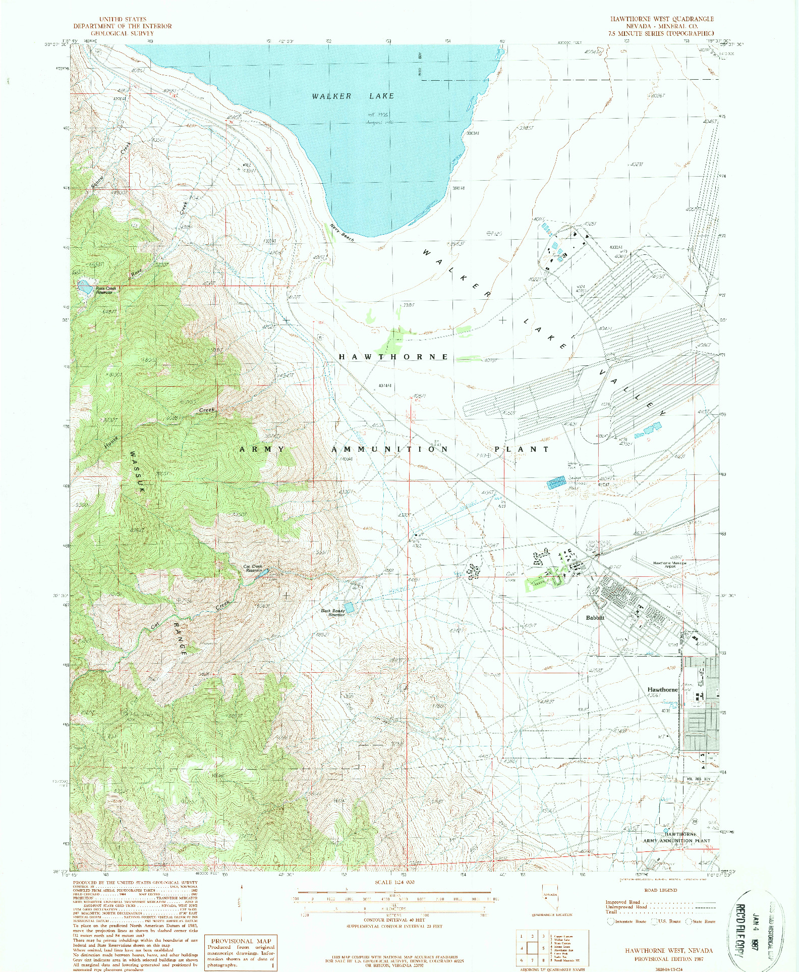 USGS 1:24000-SCALE QUADRANGLE FOR HAWTHORNE WEST, NV 1987