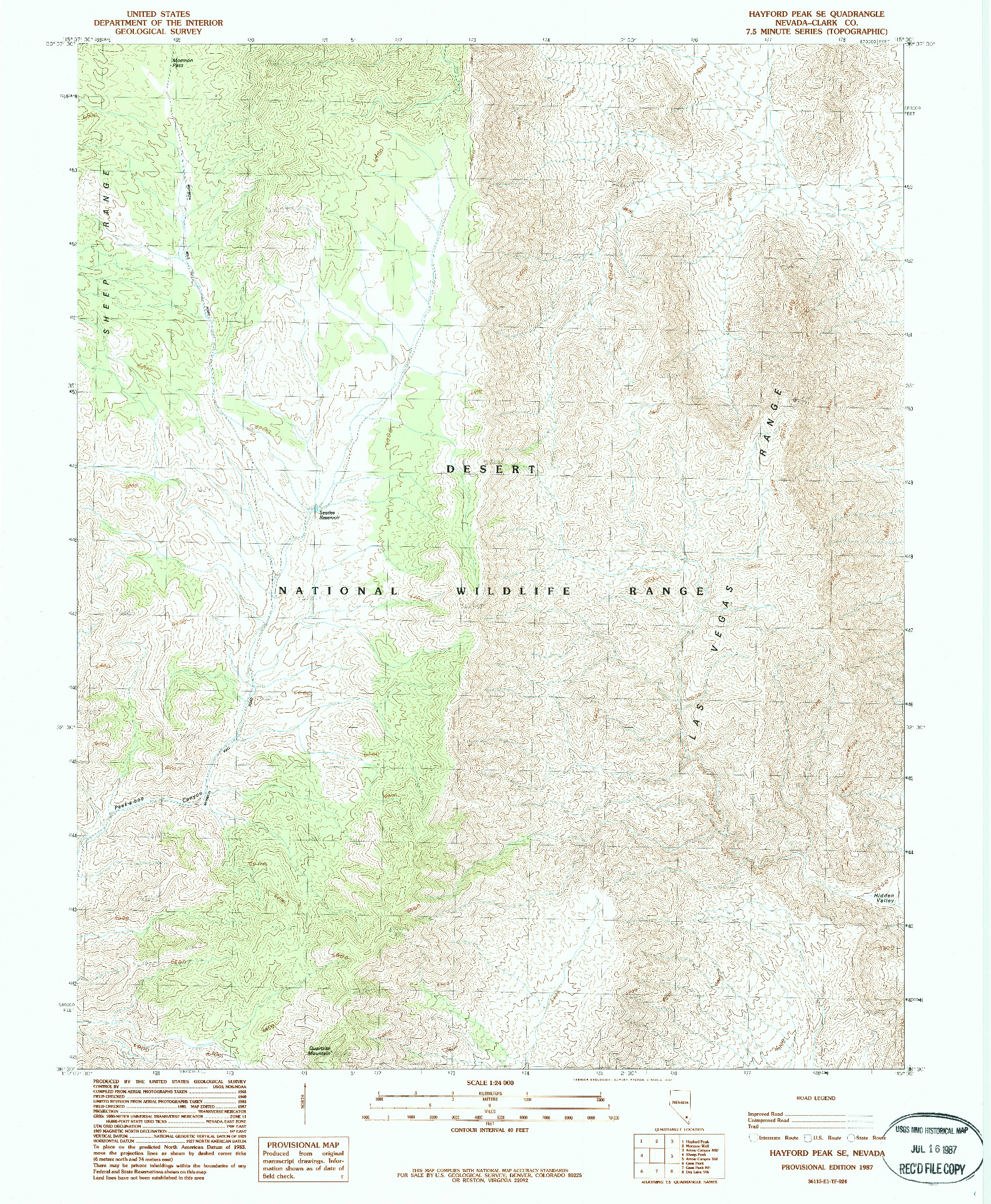 USGS 1:24000-SCALE QUADRANGLE FOR HAYFORD PEAK SE, NV 1987