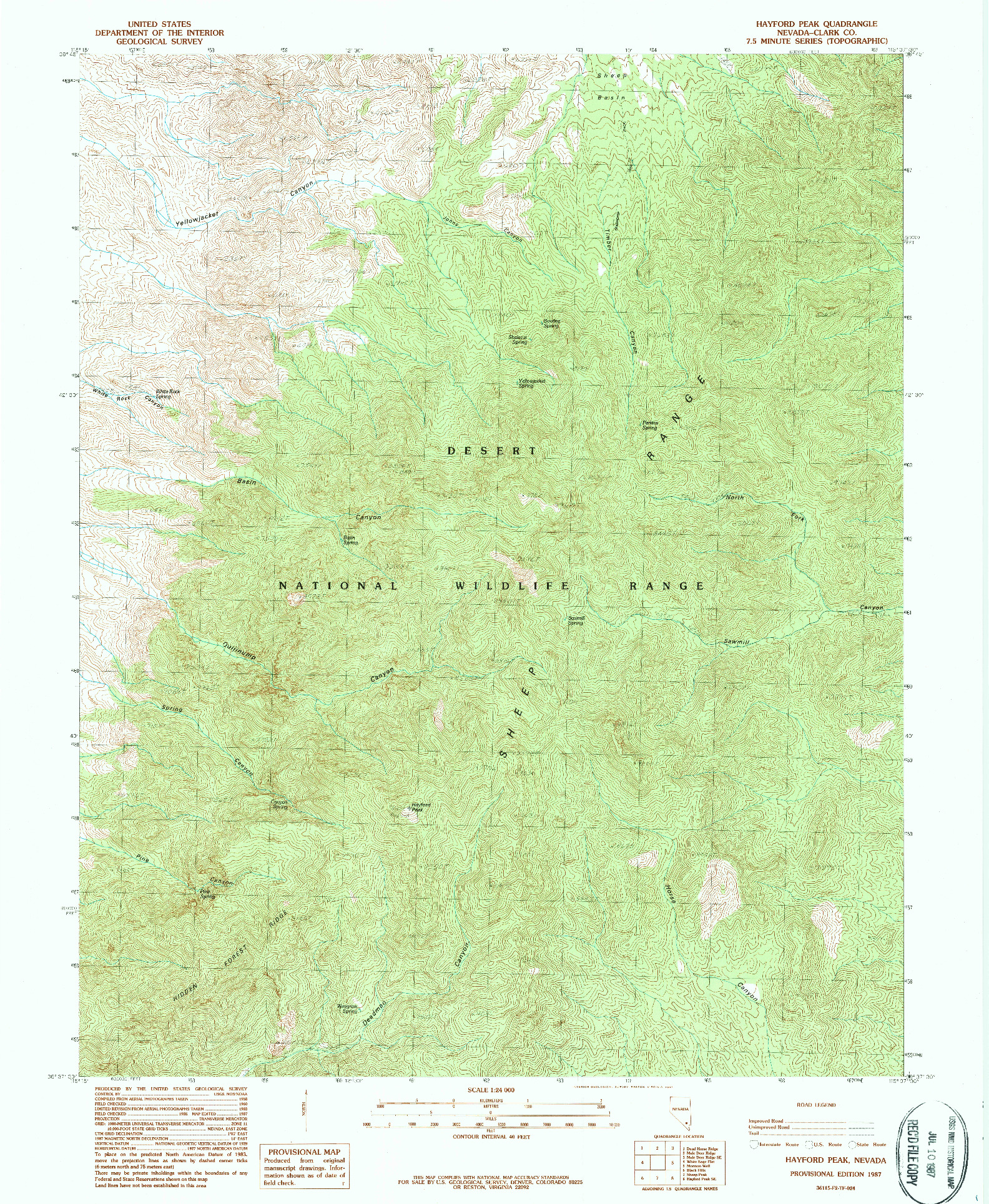 USGS 1:24000-SCALE QUADRANGLE FOR HAYFORD PEAK, NV 1987