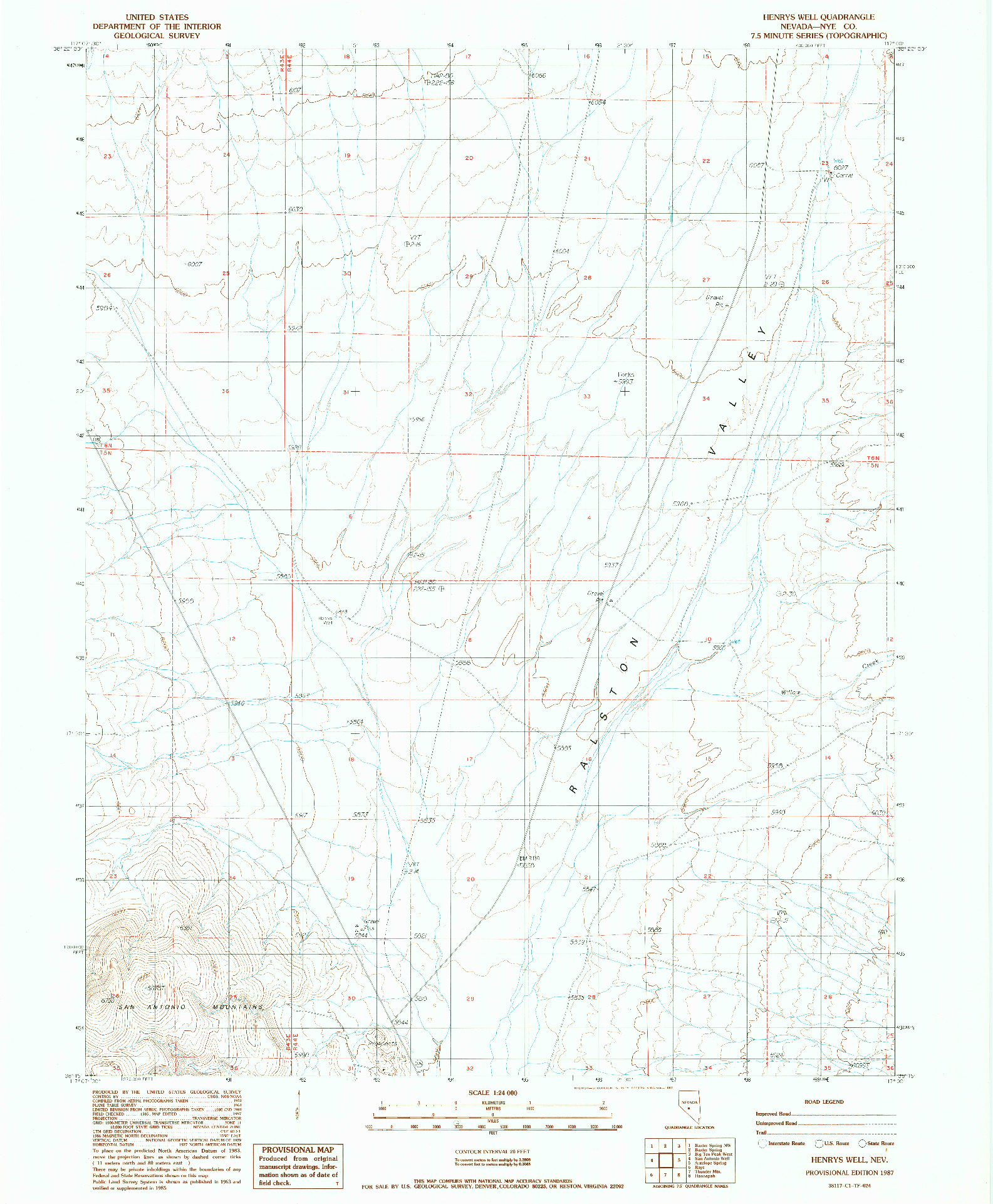 USGS 1:24000-SCALE QUADRANGLE FOR HENRYS WELL, NV 1987