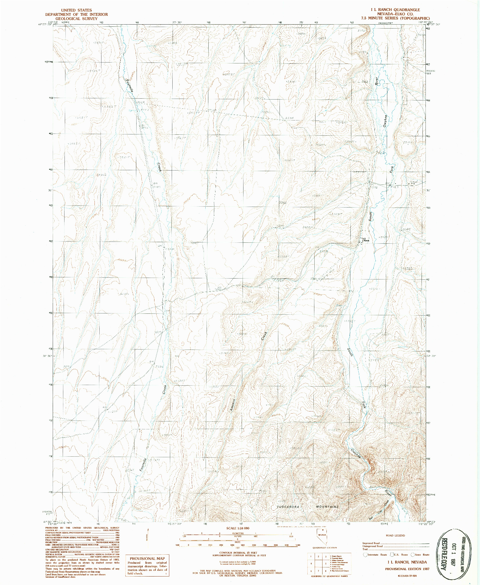 USGS 1:24000-SCALE QUADRANGLE FOR I L RANCH, NV 1987