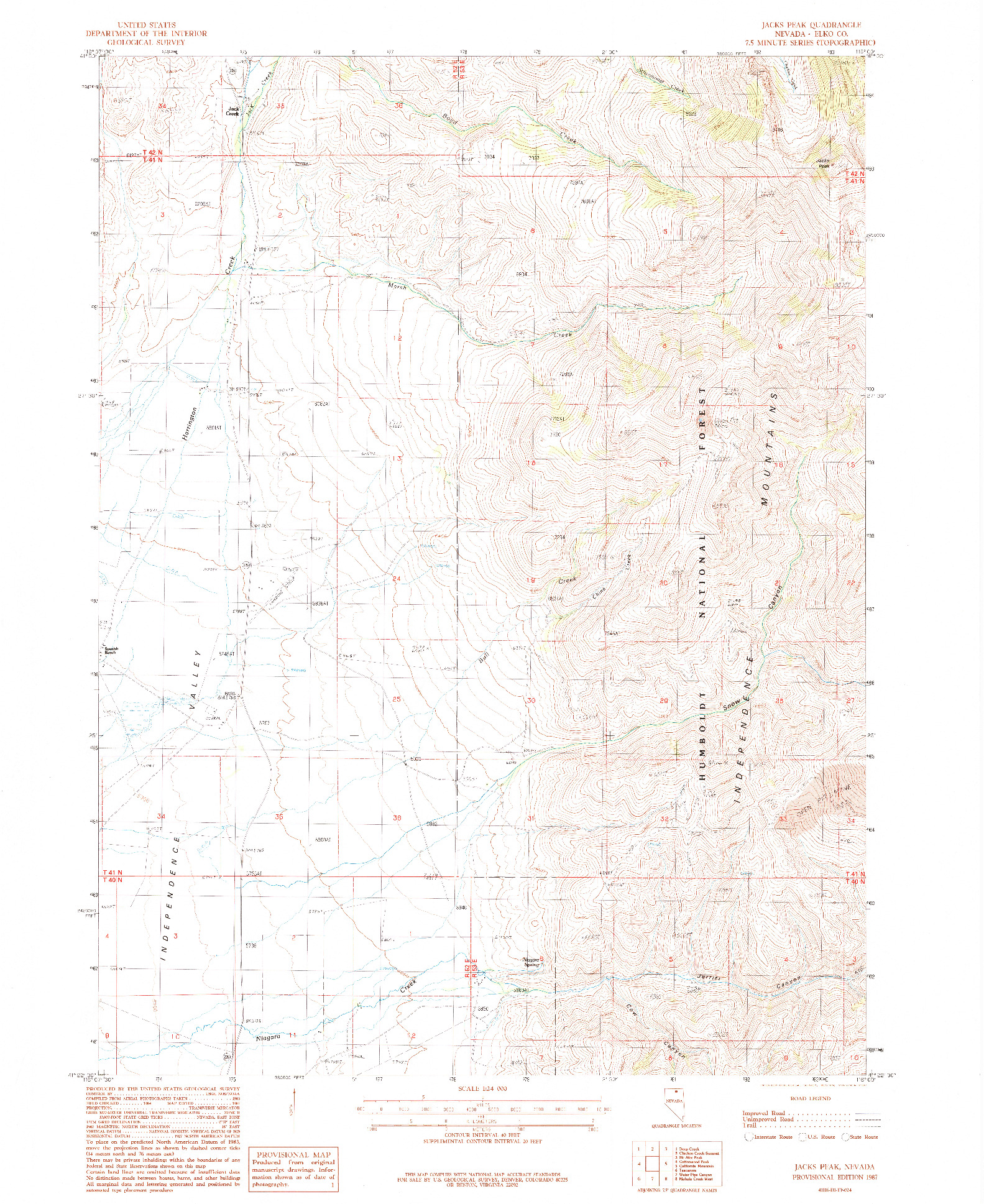 USGS 1:24000-SCALE QUADRANGLE FOR JACKS PEAK, NV 1987