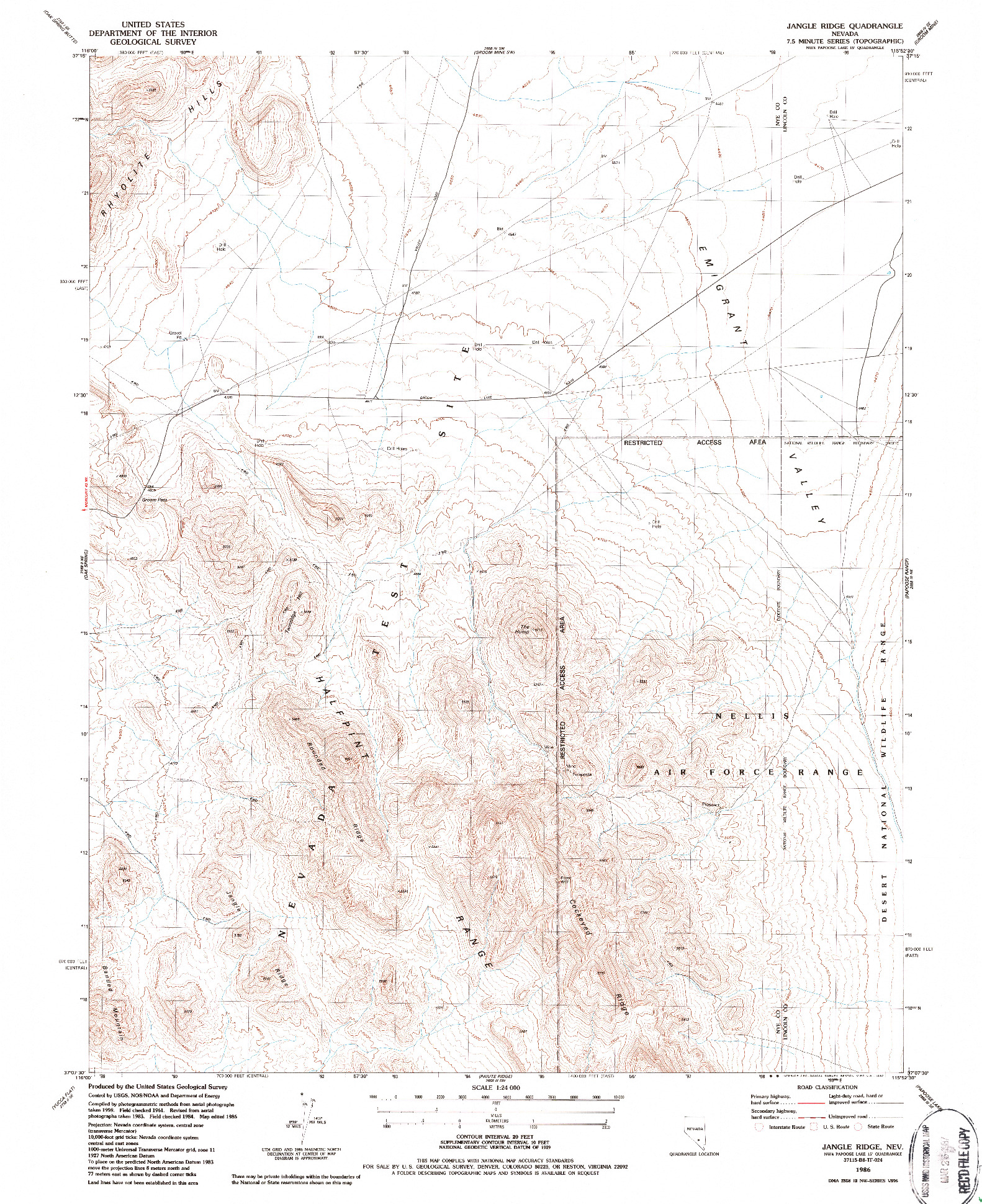 USGS 1:24000-SCALE QUADRANGLE FOR JANGLE RIDGE, NV 1986